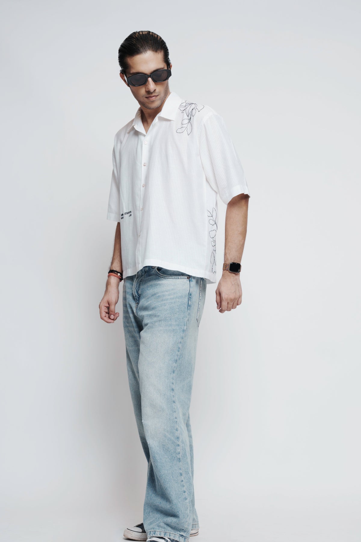 White Cotton Embroidered Shirt view 2 — annstudios.in, The Curated Collective