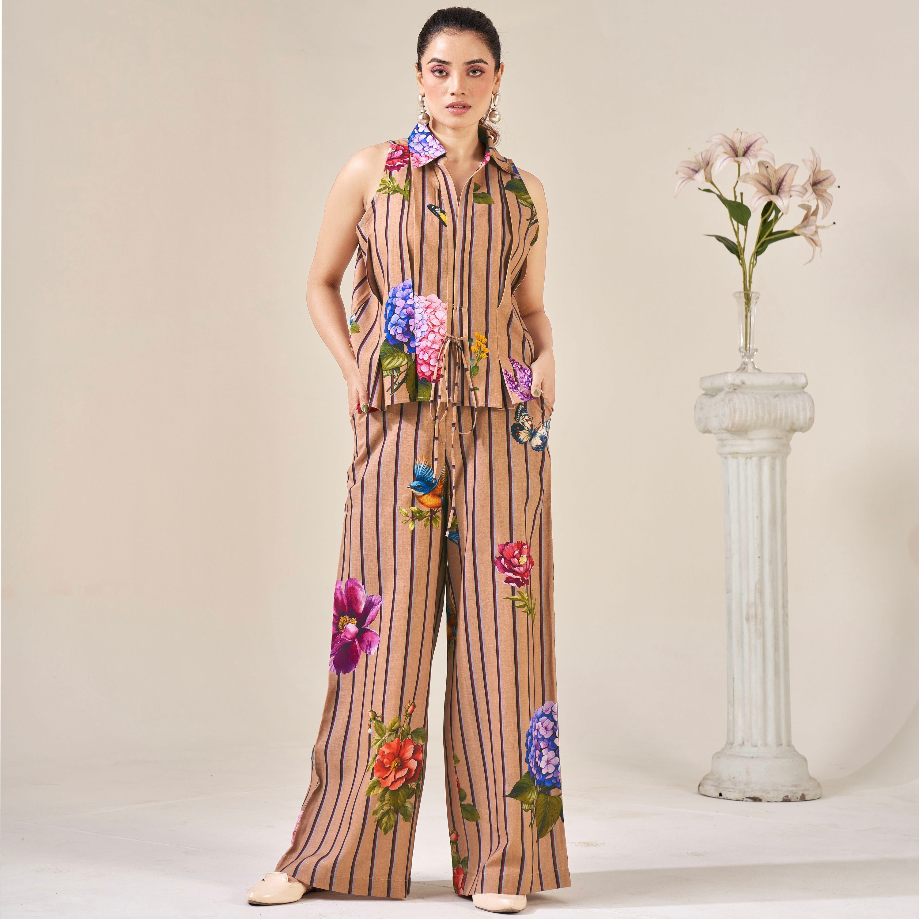 Sleeveless Pleated Top with Matching Pants