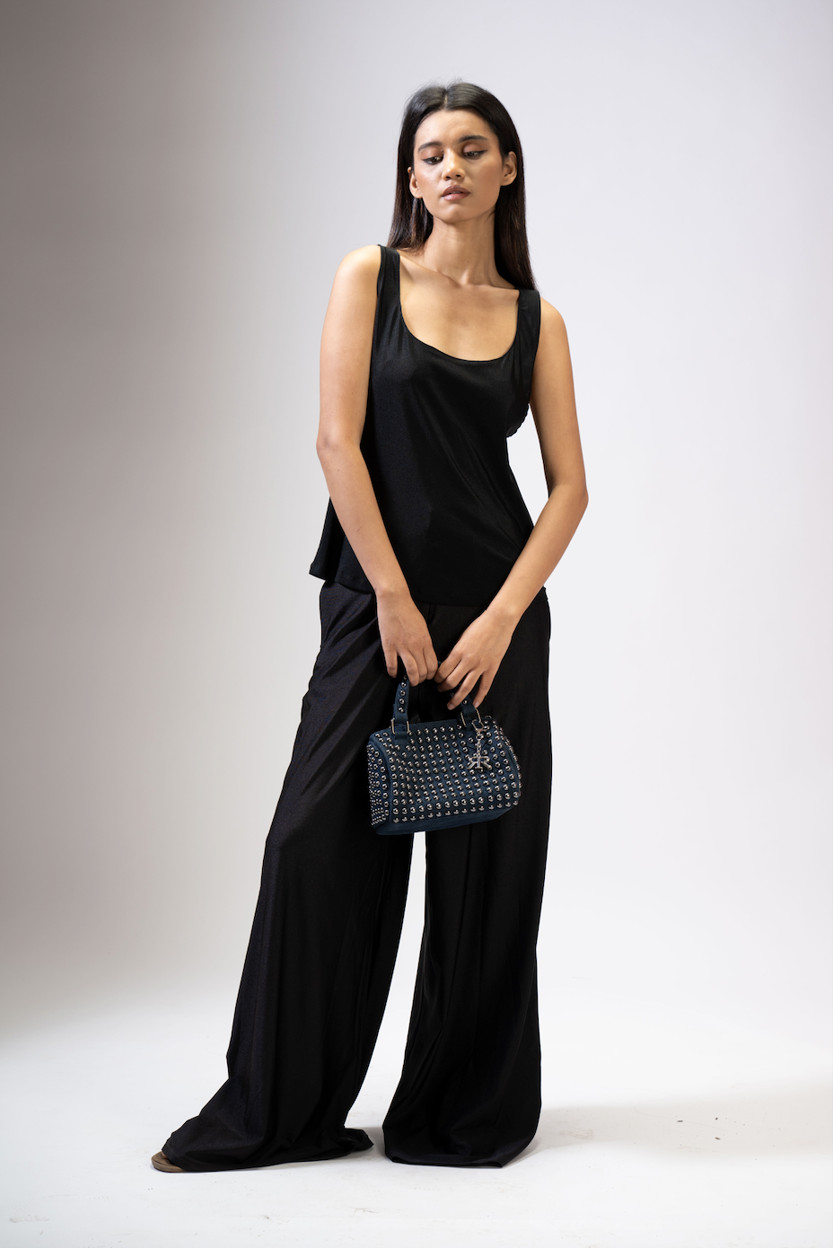 Cobalt Studded Barrel Bag