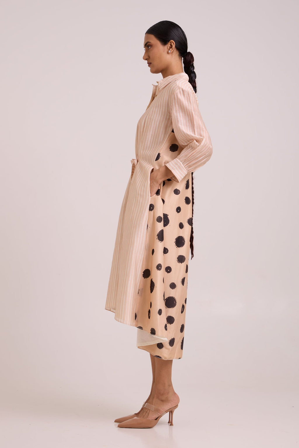 Philo - Almond Burst Back Drop Shirt Dress