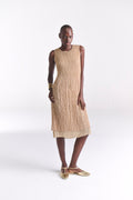 Crinkled Lace Nude Midi Dress