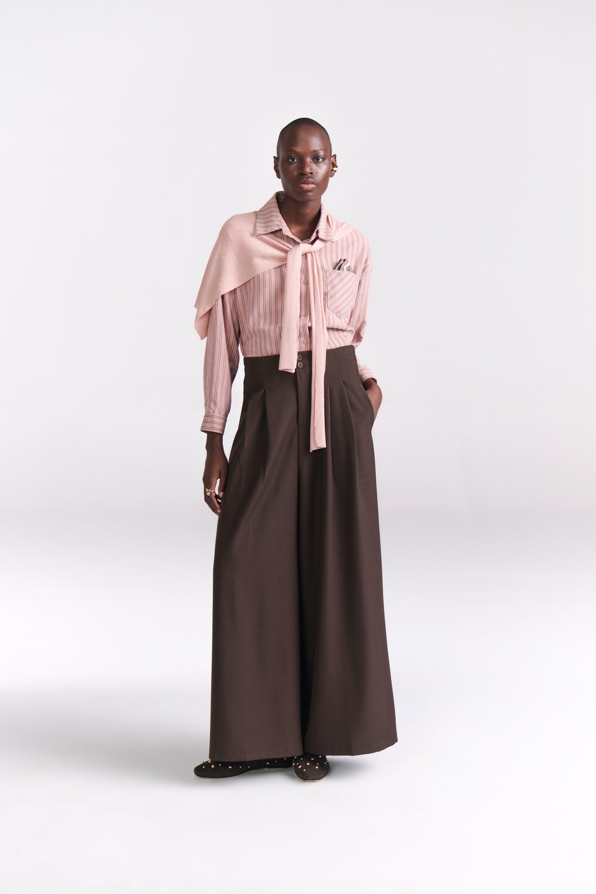 Blush Pink Striped Sand-Silk finish Shirt with Mock Sweater — Tastes Like Couture, The Curated Collective