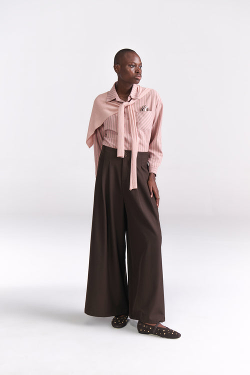 Blush Pink Striped Sand-Silk finish Shirt with Mock Sweater