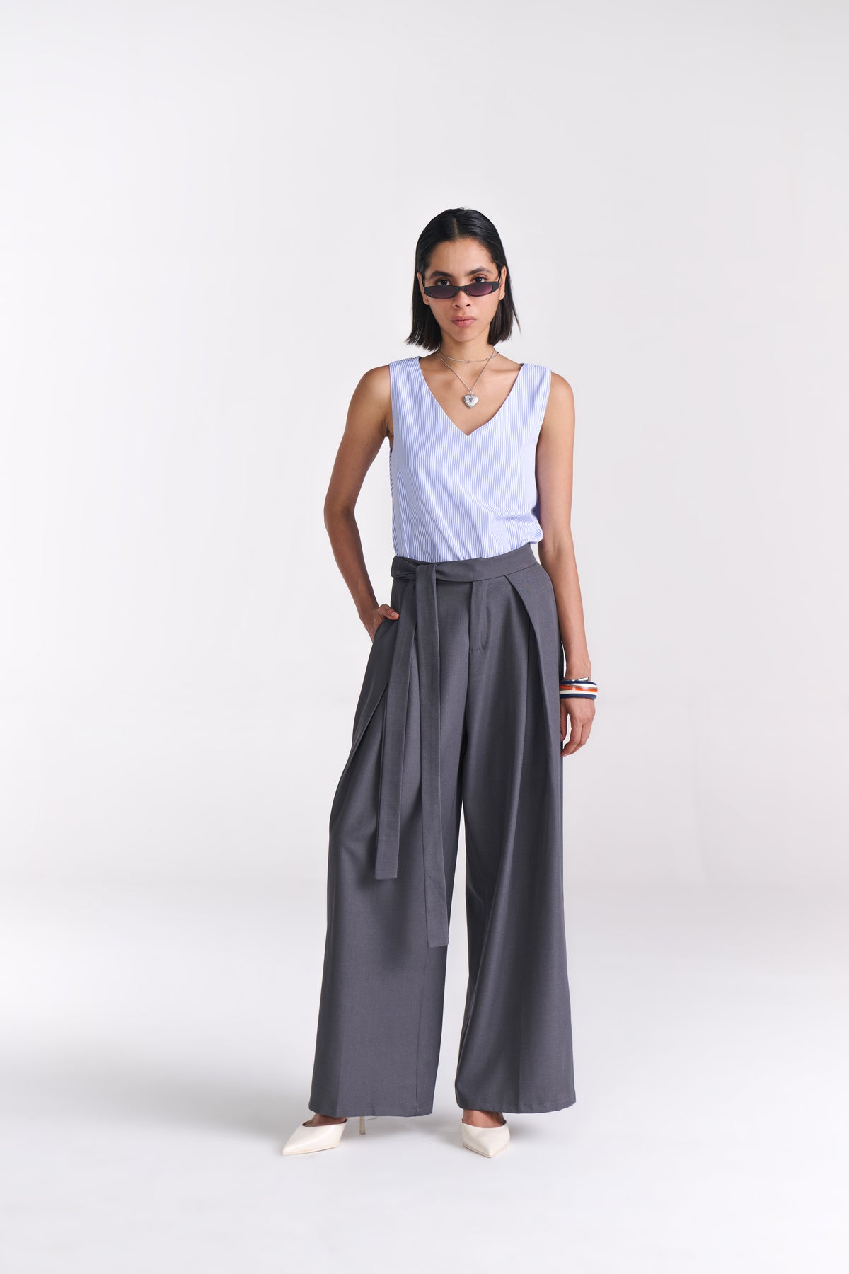 Grey Tailored Belted Wide Leg Pants — Tastes Like Couture, The Curated Collective