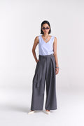 Blue Pinstripe Top with Open Back Tie Detail