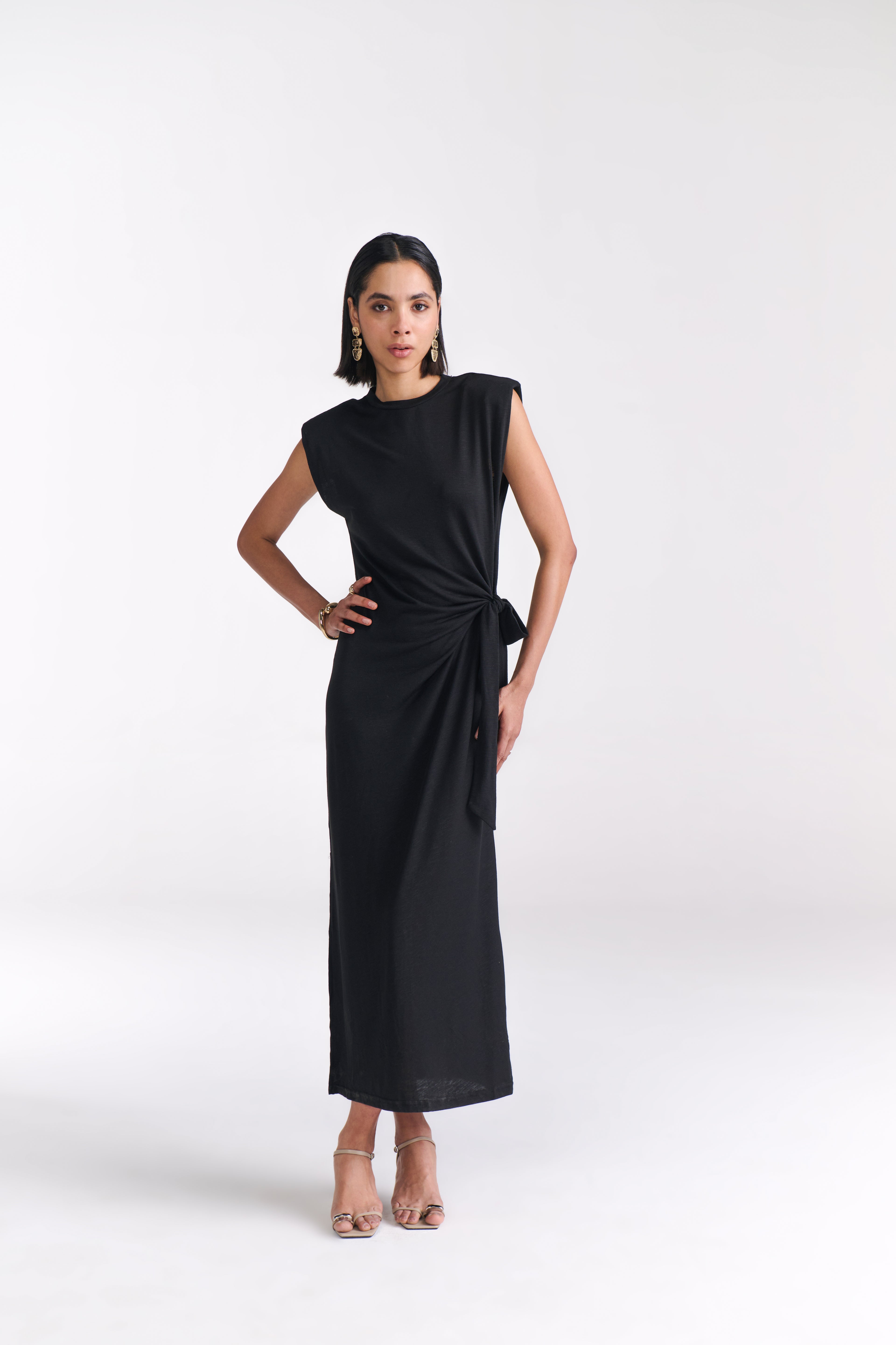Black Maxi Dress With Side Tie-Up Detail