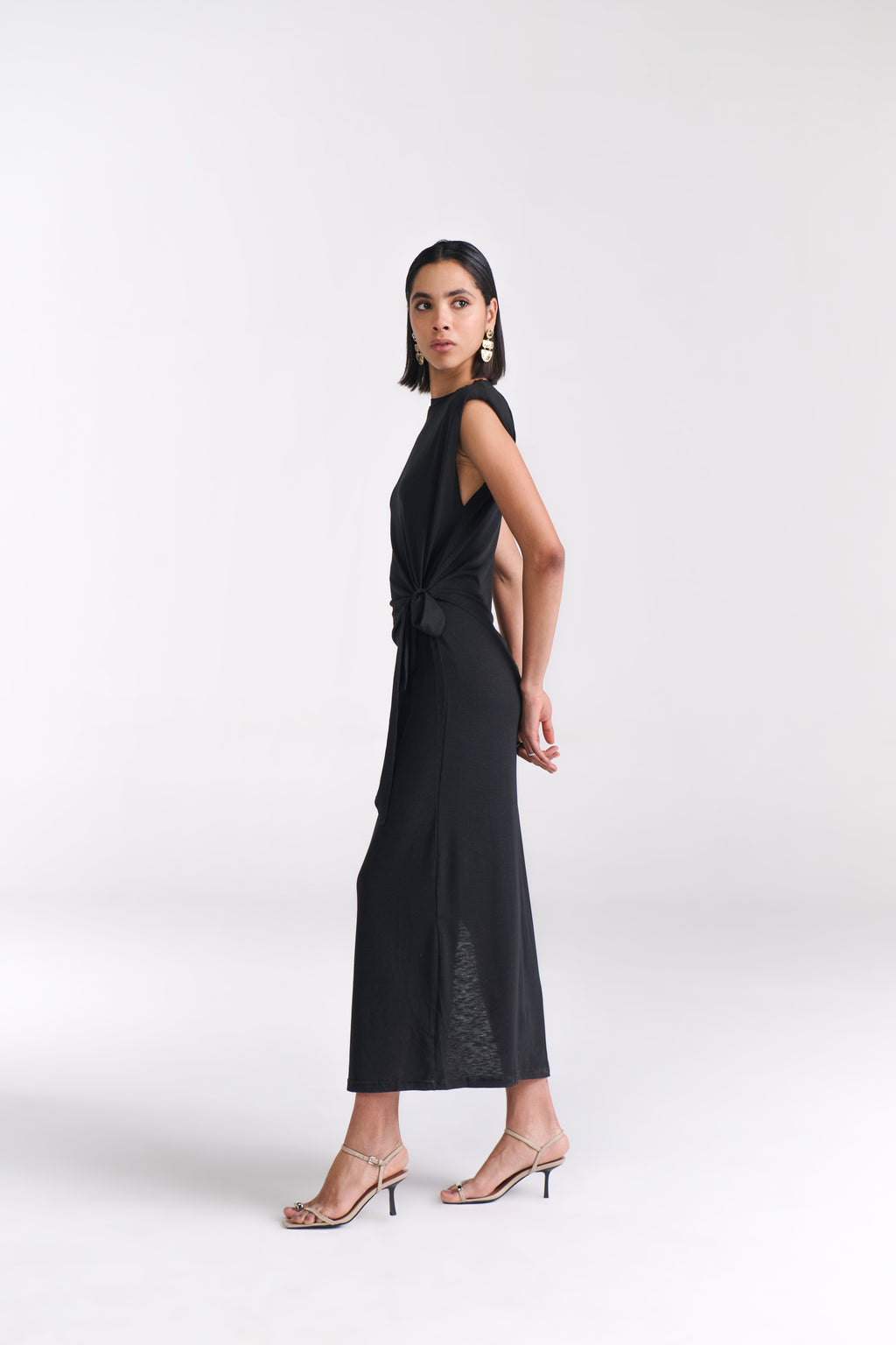 Black Maxi Dress With Side Tie-Up Detail