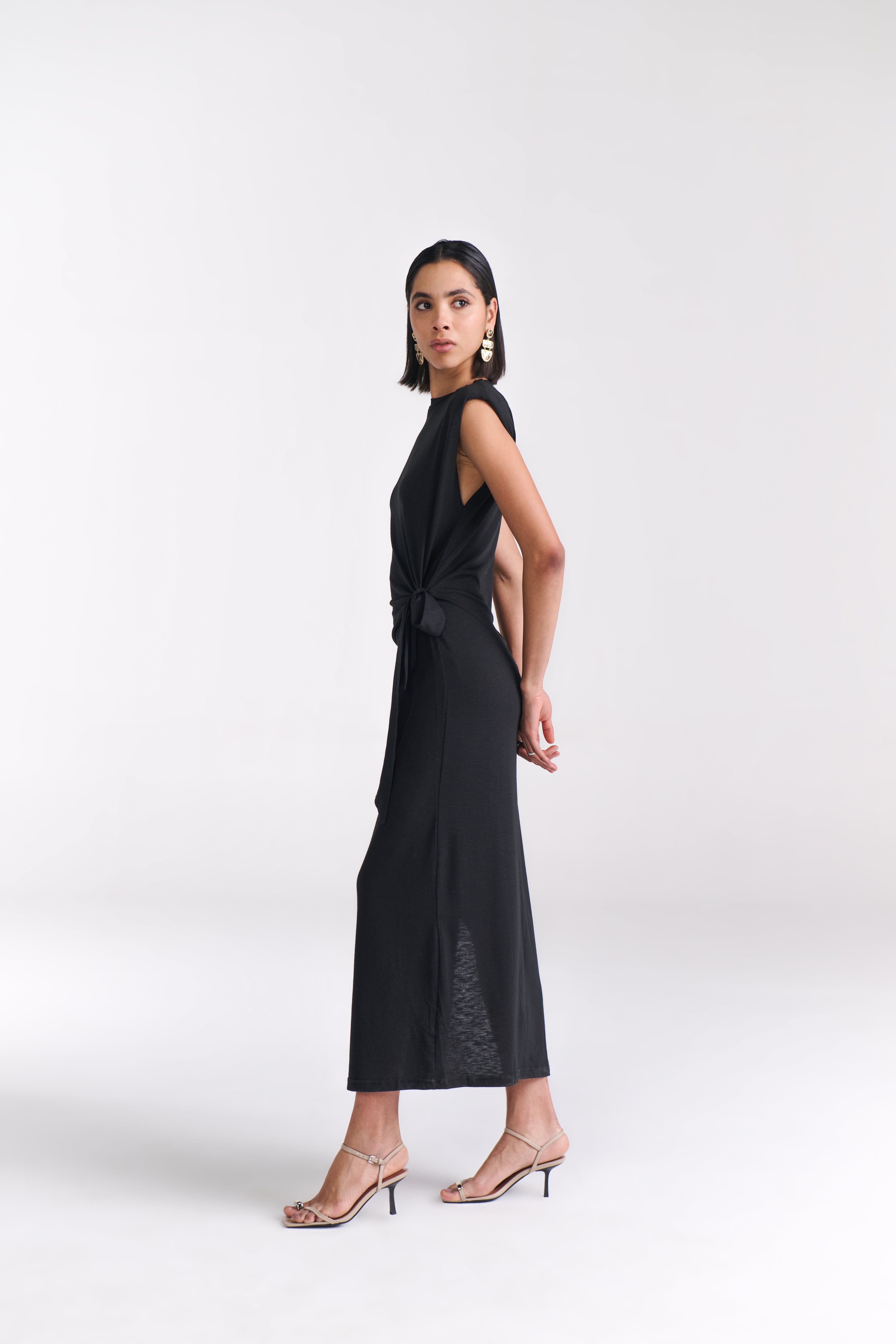 Black Maxi Dress With Side Tie-Up Detail
