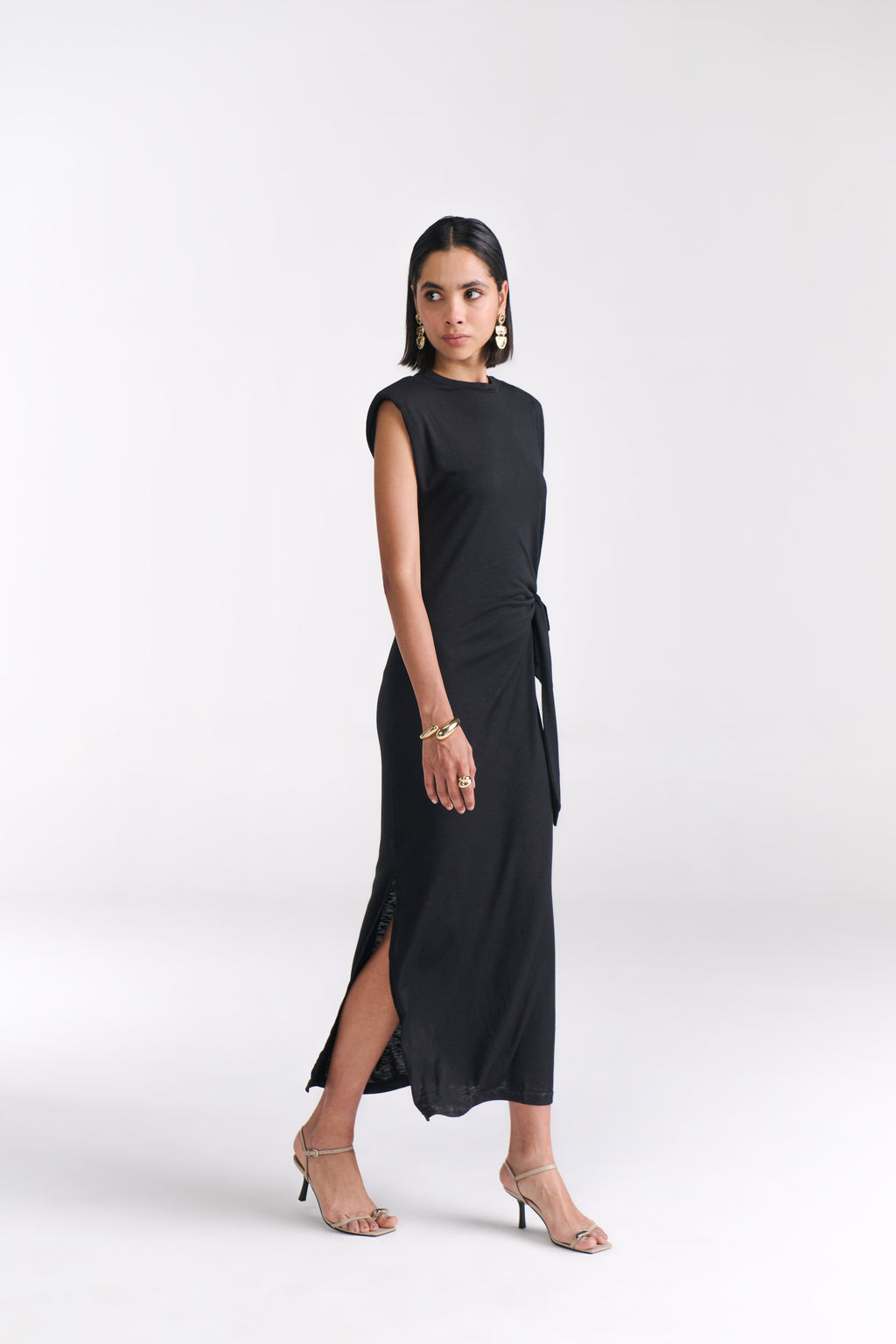 Black Maxi Dress With Side Tie-Up Detail