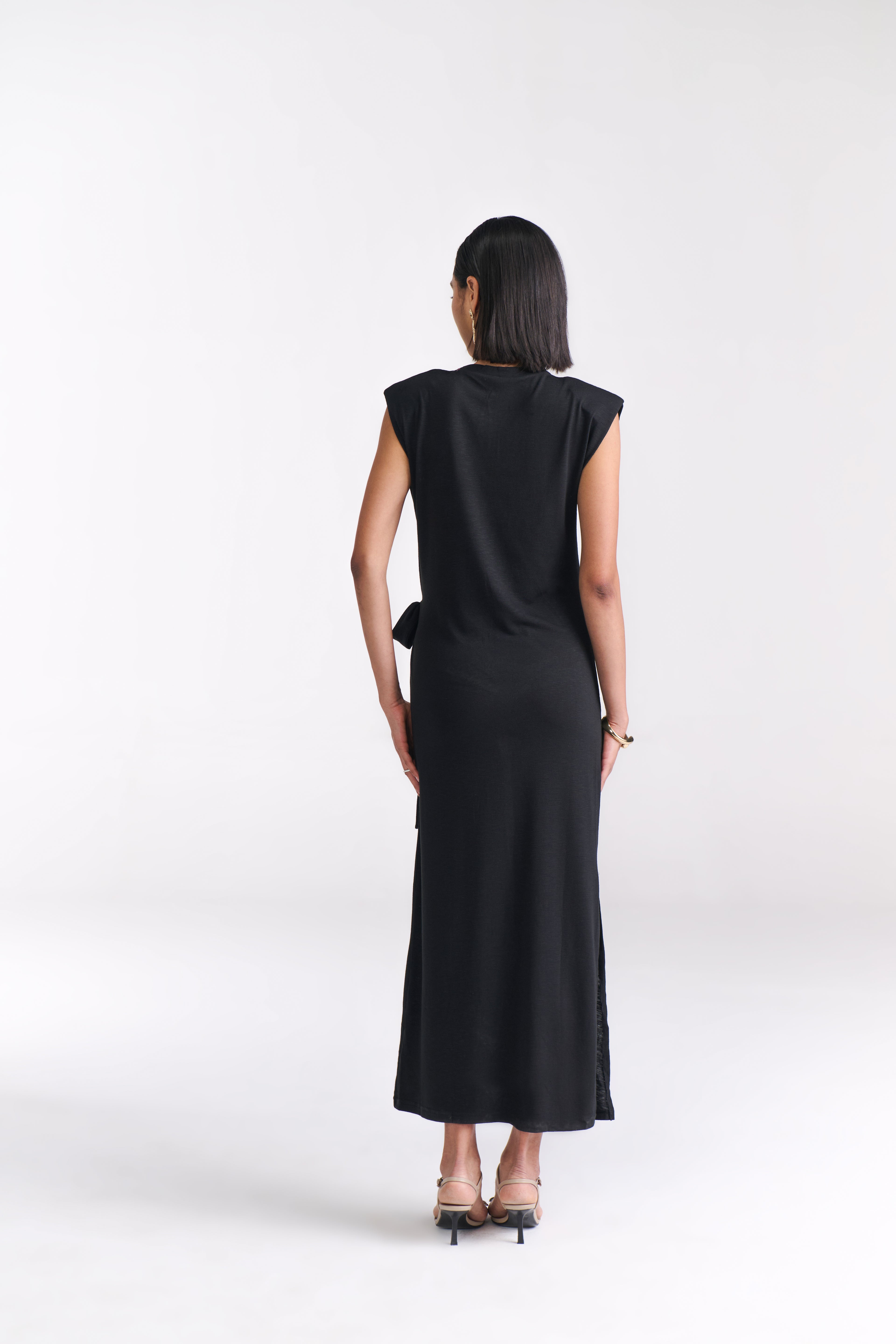 Black Maxi Dress With Side Tie-Up Detail
