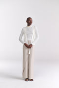 Beige Overlap Tailored Pants