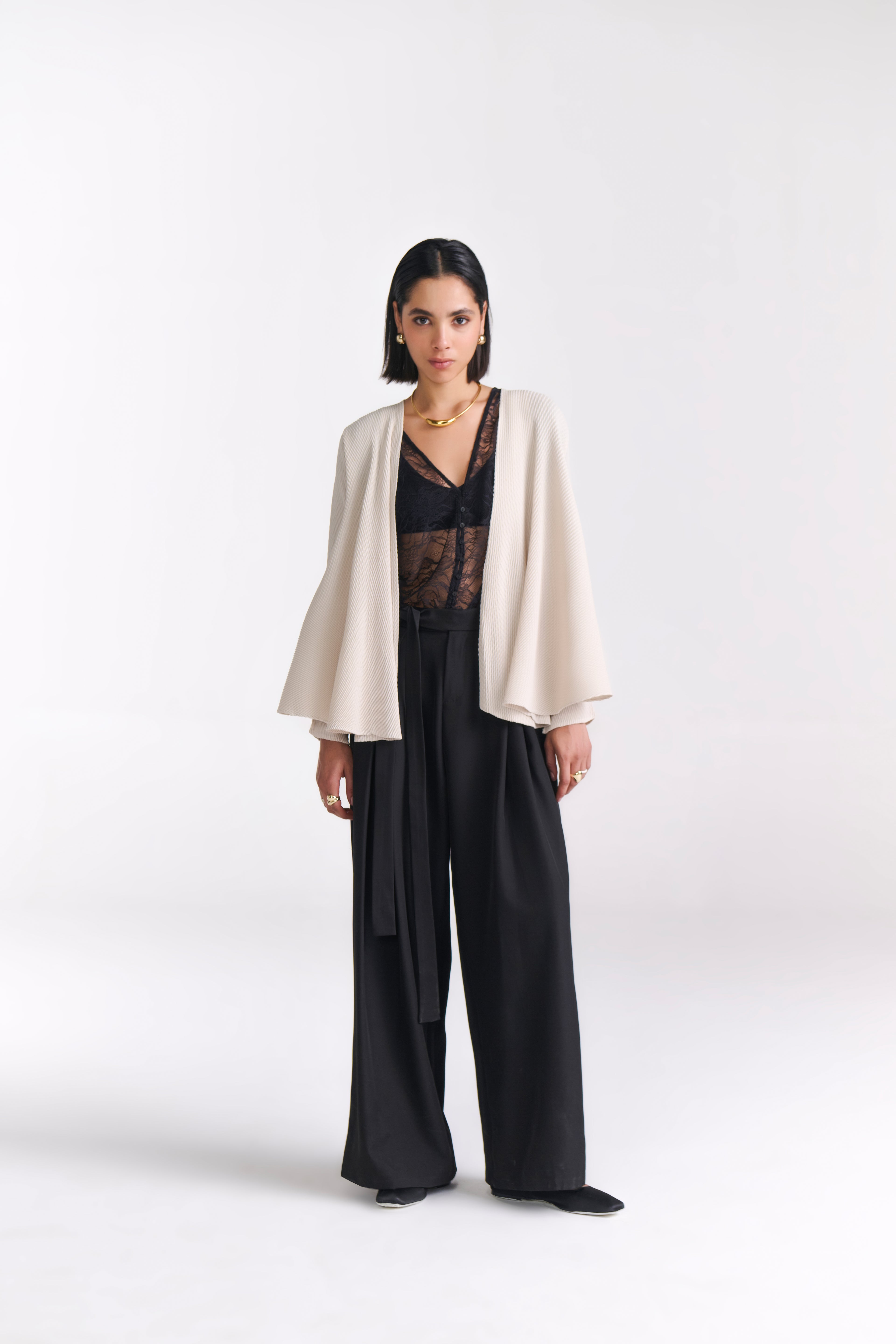 Beige Crinkled Cape Jacket