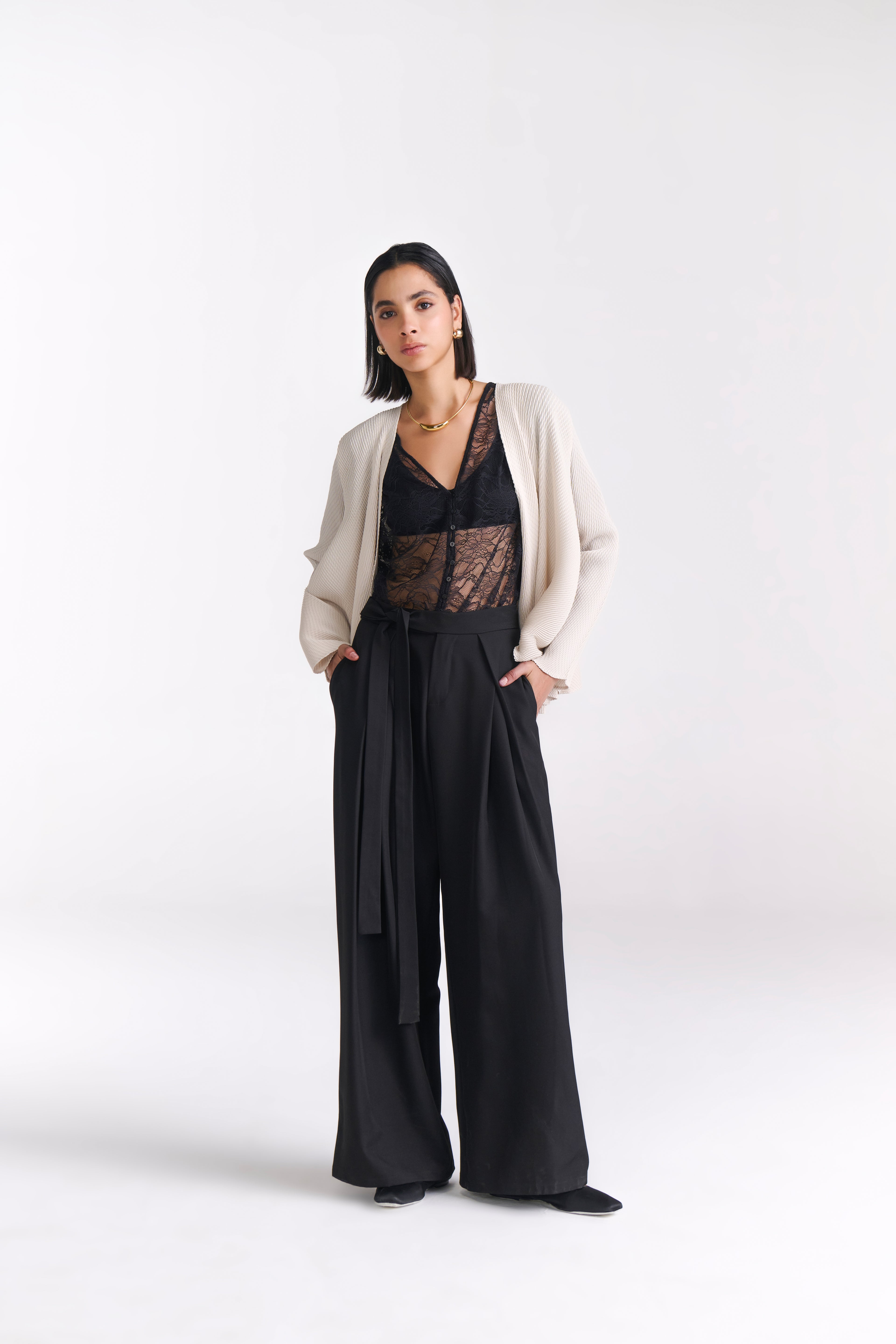 Beige Crinkled Cape Jacket