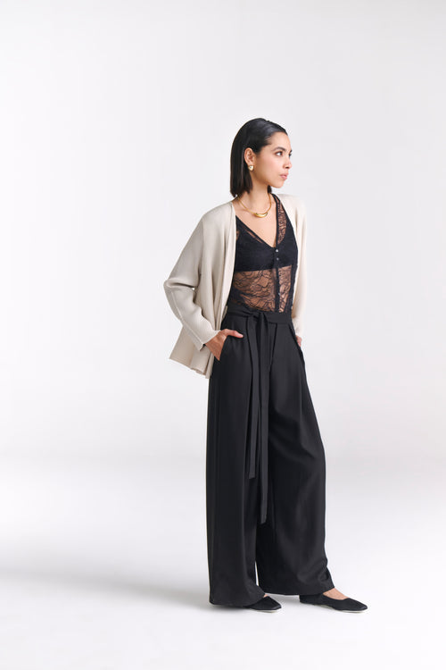 Black Tailored Belted Wide Leg Pants