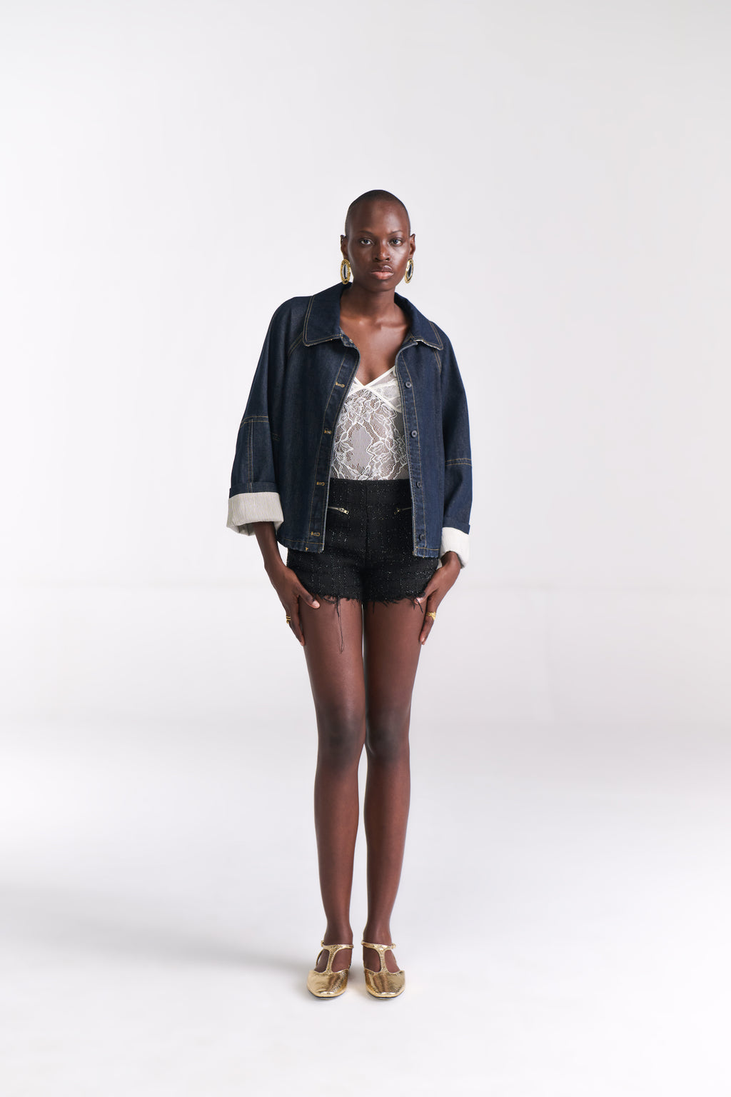Denim Jacket with Stripe Lining