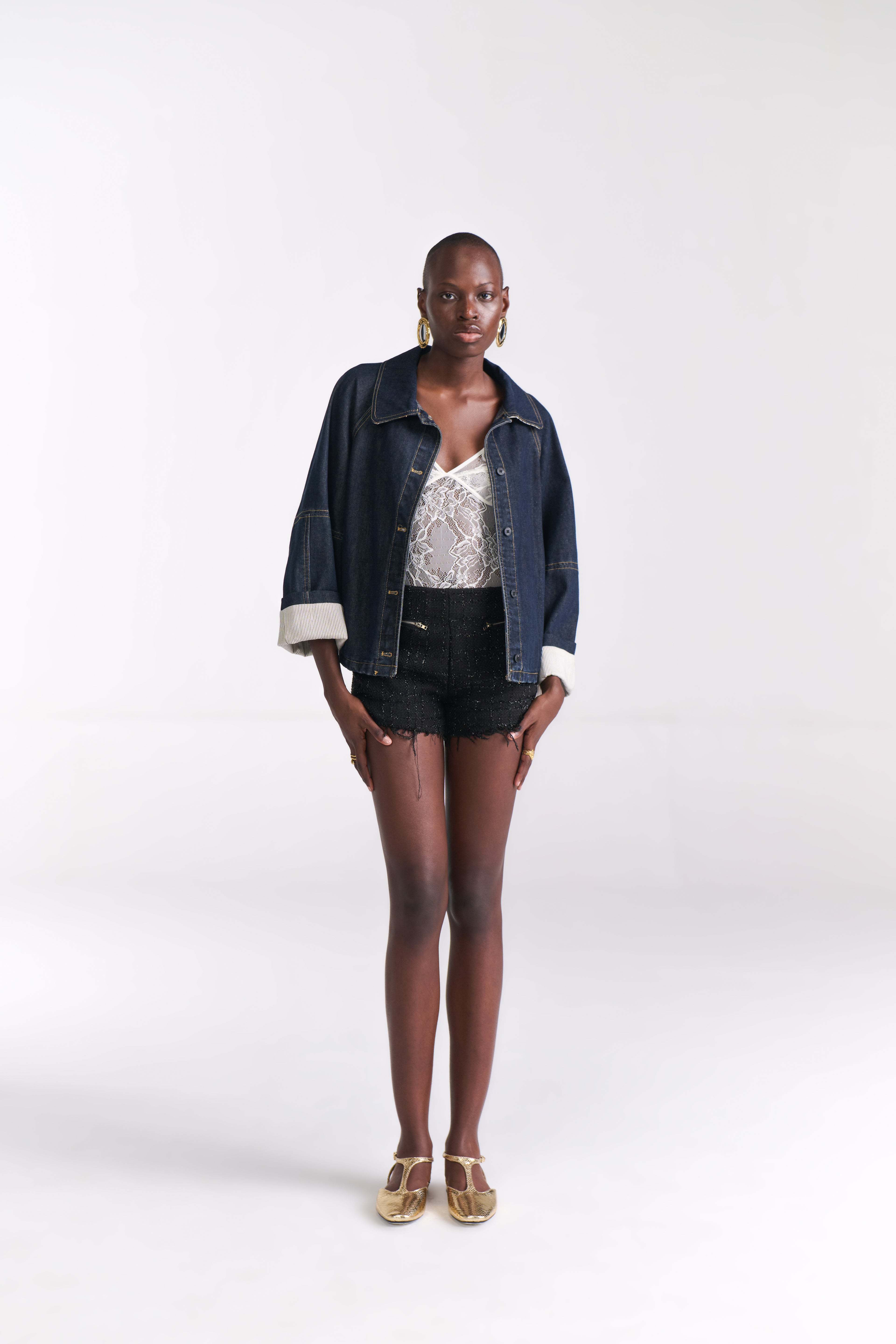 Denim Jacket with Stripe Lining
