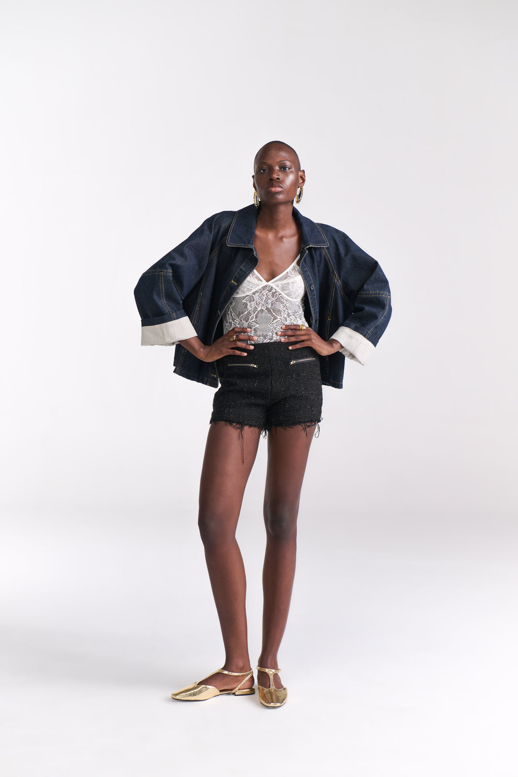 Denim Jacket with Stripe Lining