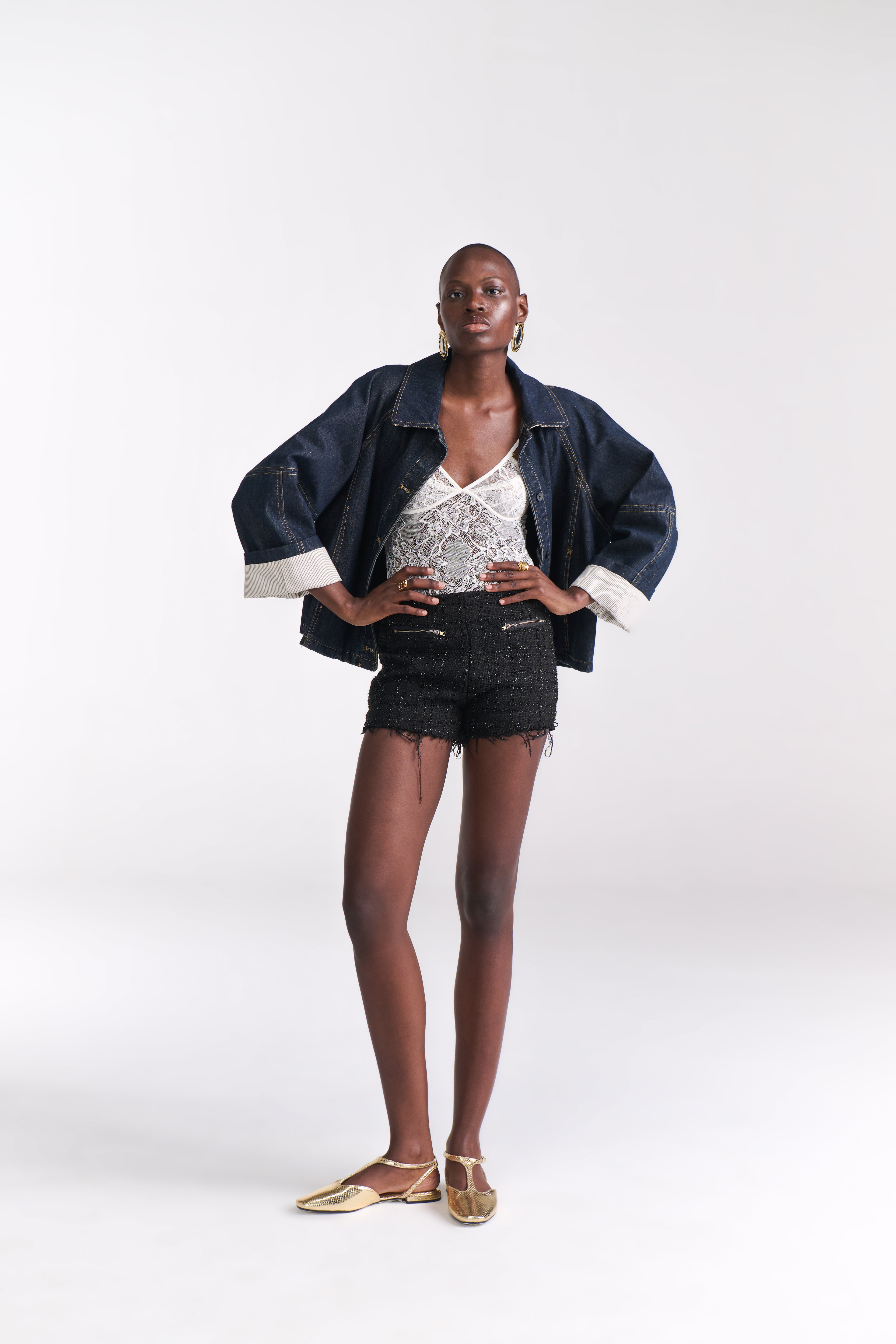 Denim Jacket with Stripe Lining