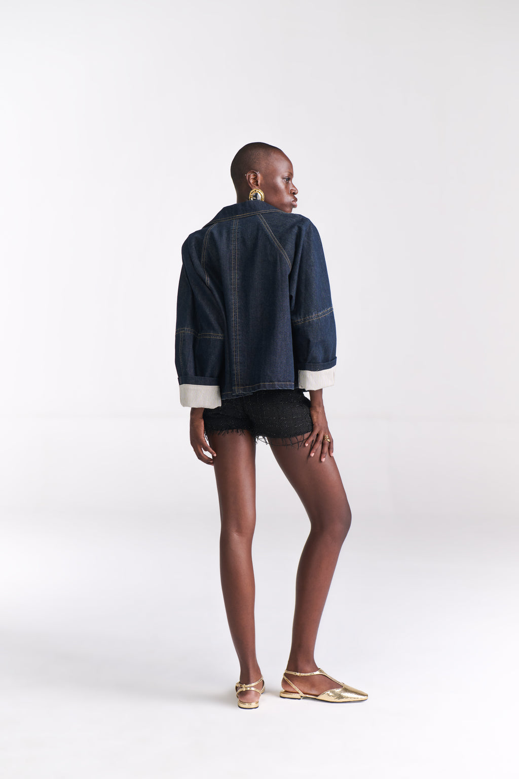 Denim Jacket with Stripe Lining