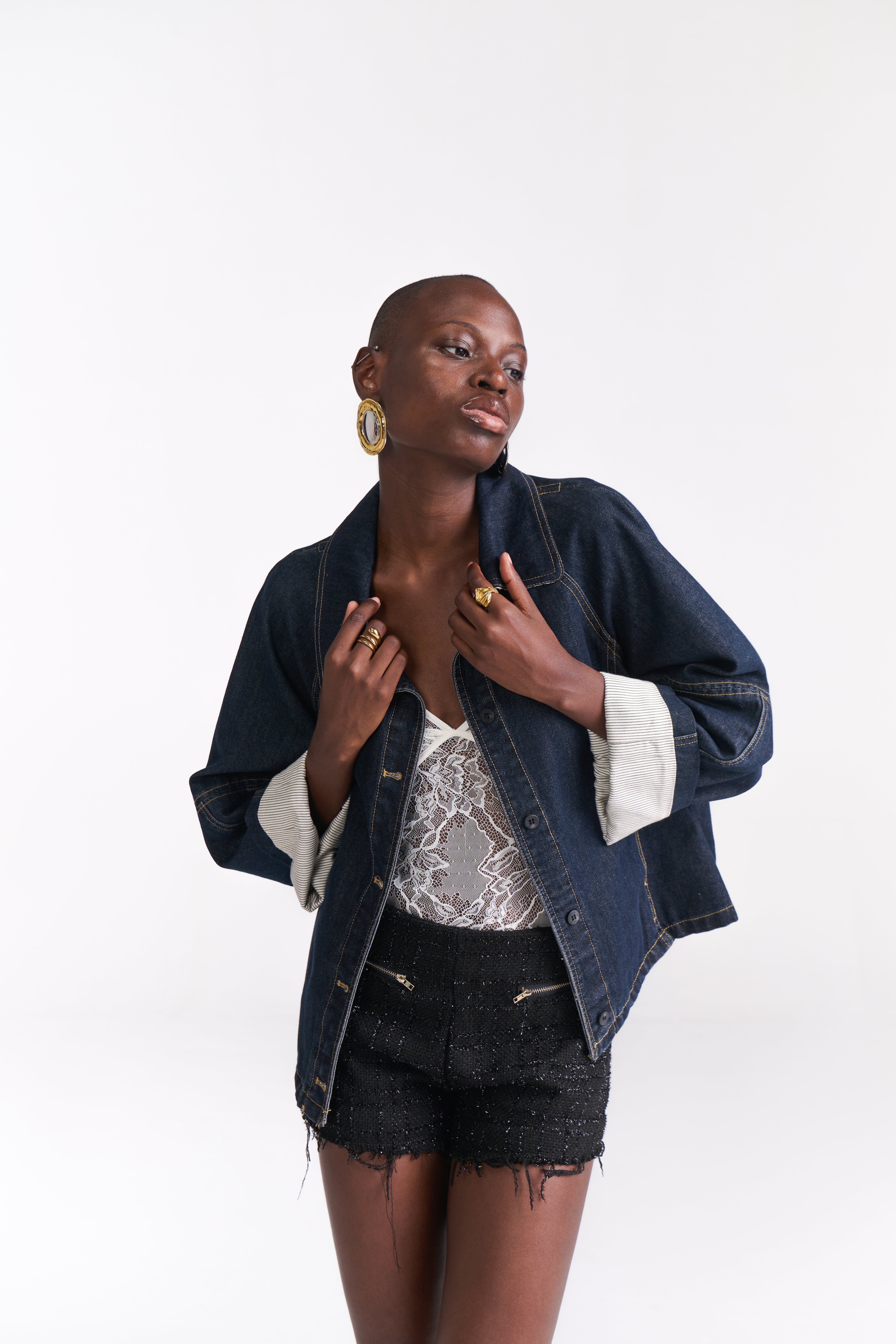 Denim Jacket with Stripe Lining