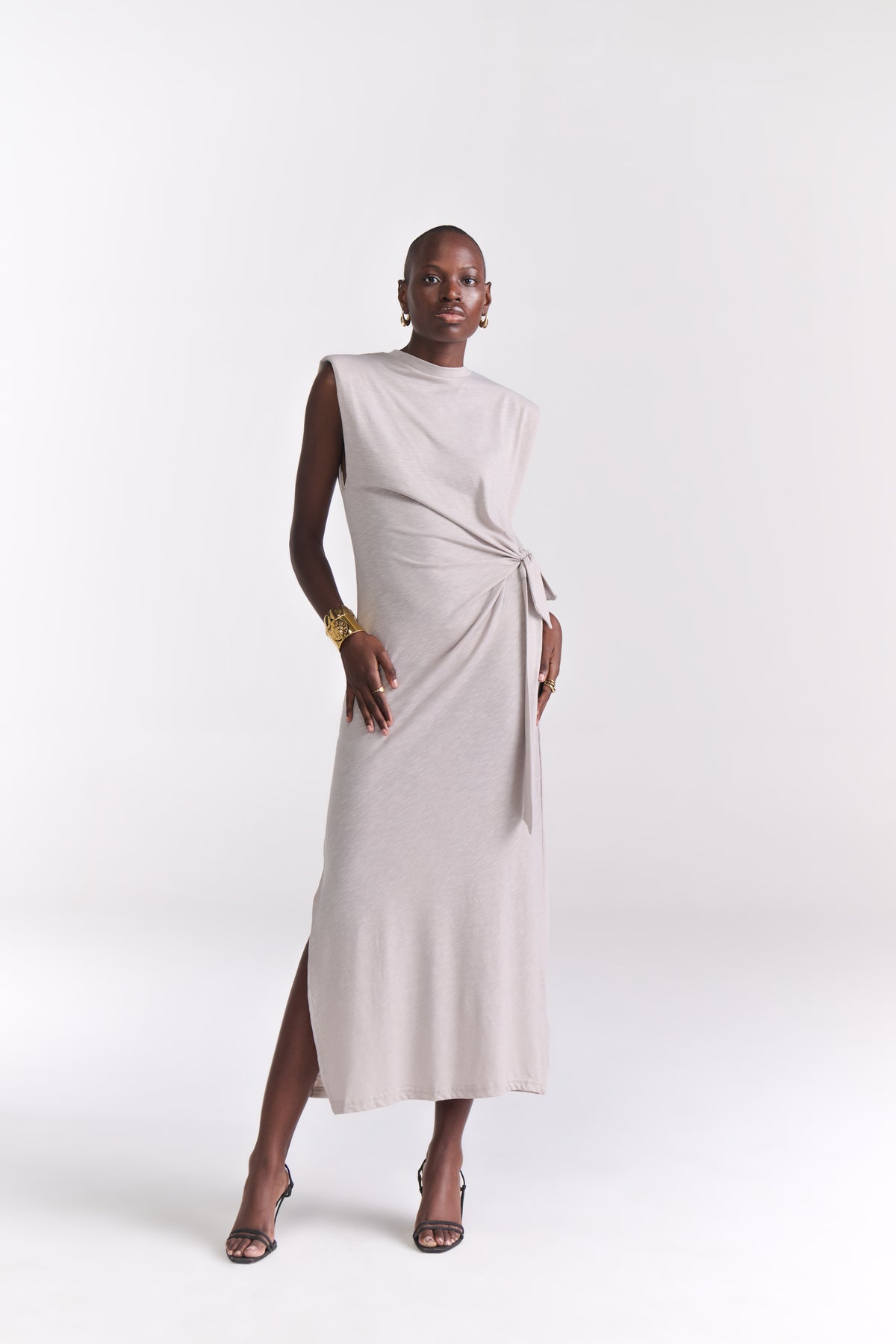Grey Maxi Dress With Side Tie-Up Detail — Tastes Like Couture, The Curated Collective