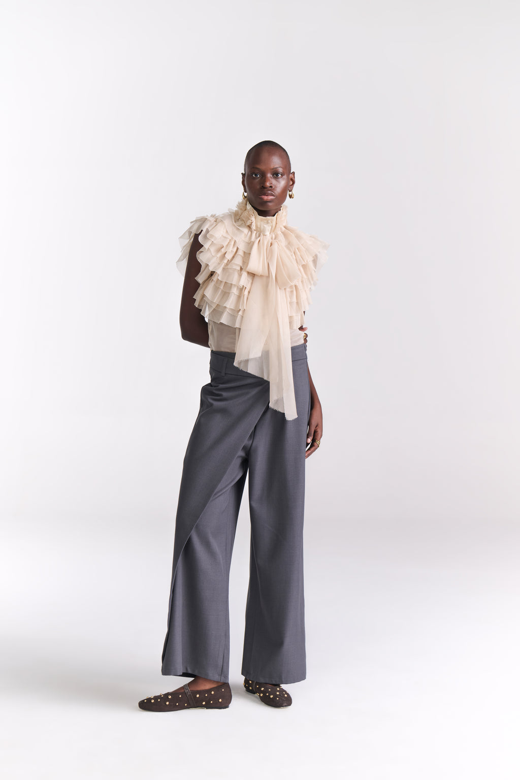 Grey Overlap Tailored Pants