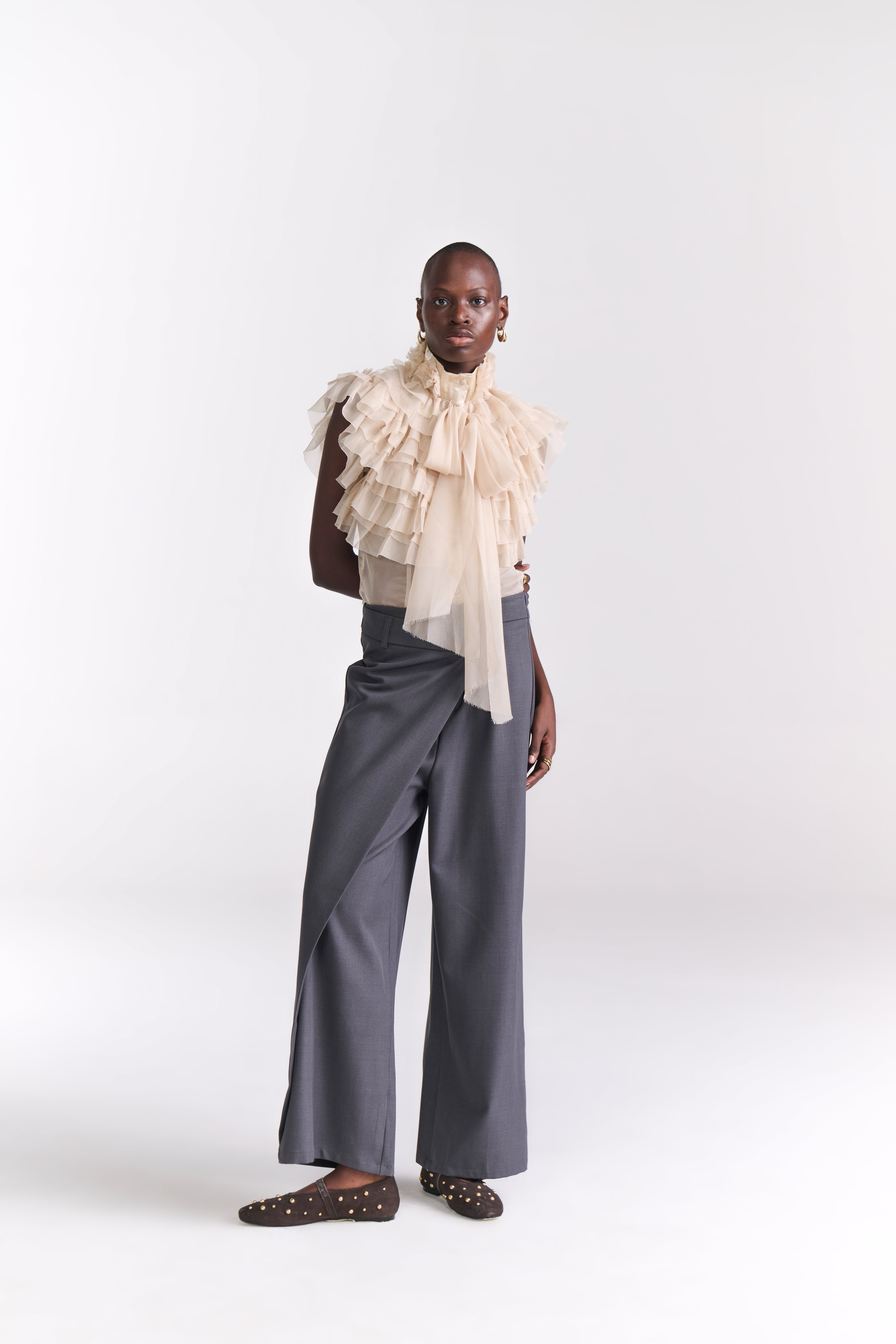 Grey Overlap Tailored Pants