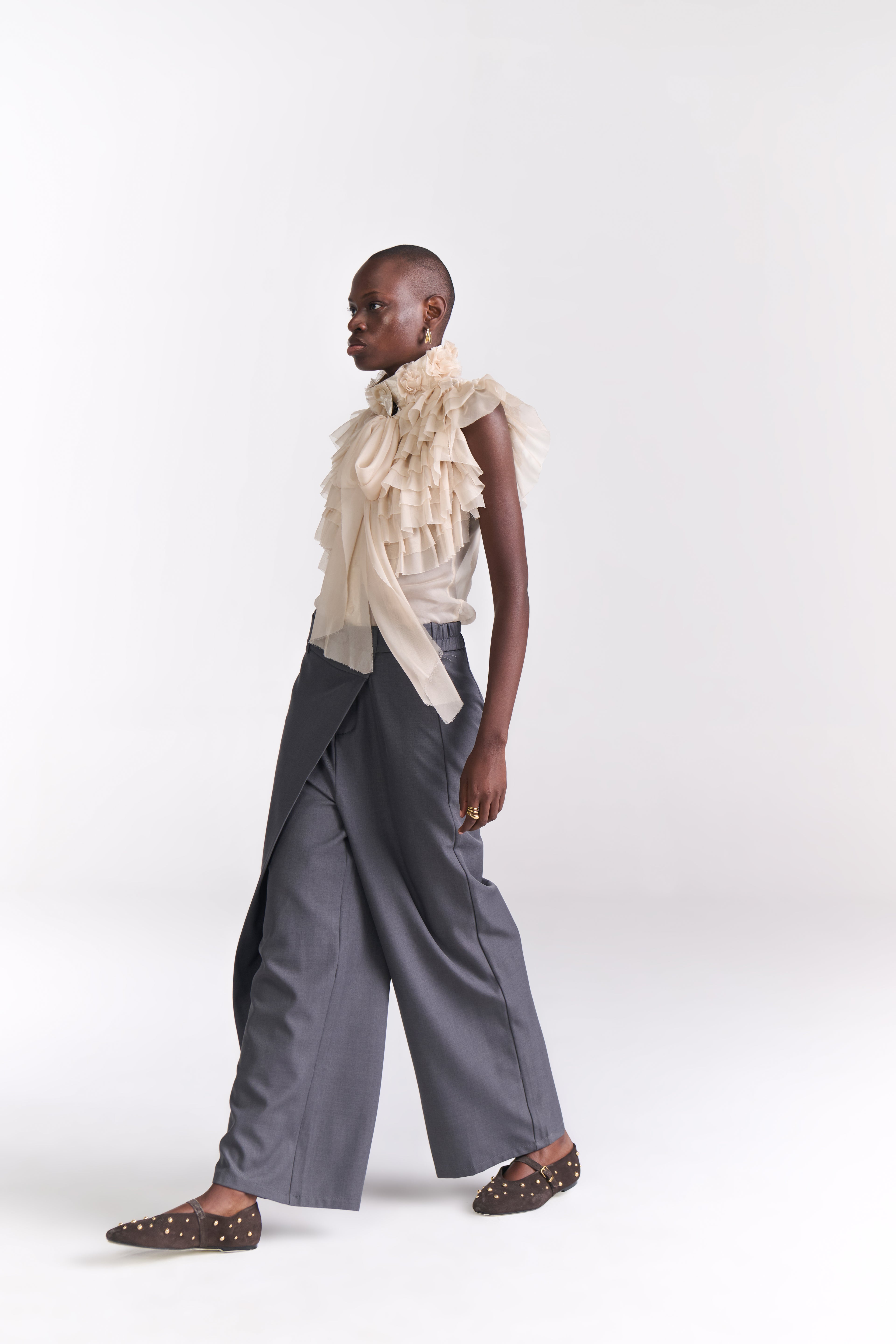 Grey Overlap Tailored Pants