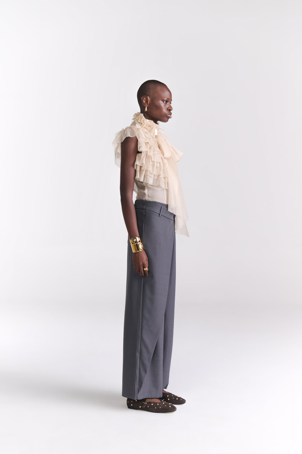 Grey Overlap Tailored Pants