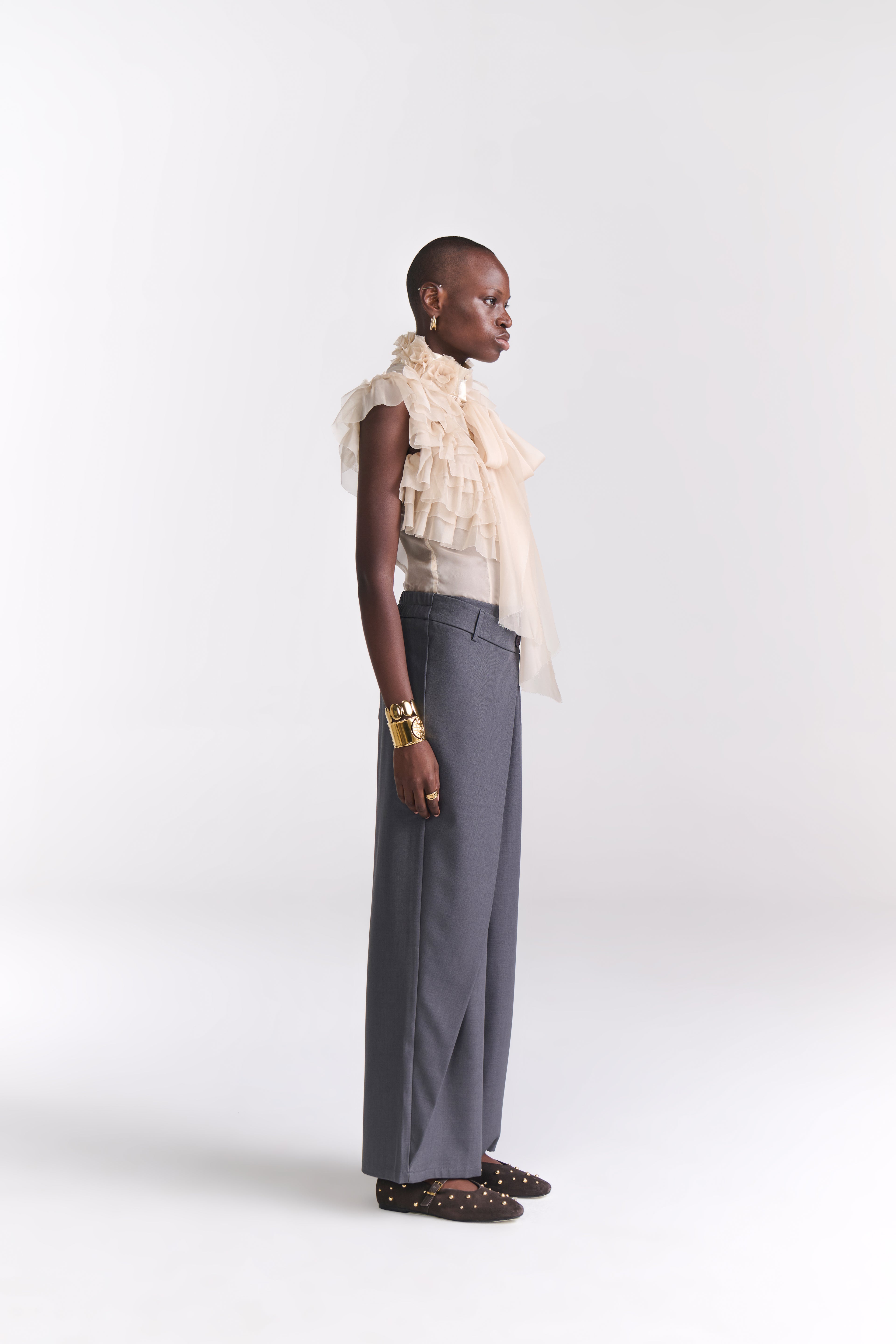Grey Overlap Tailored Pants
