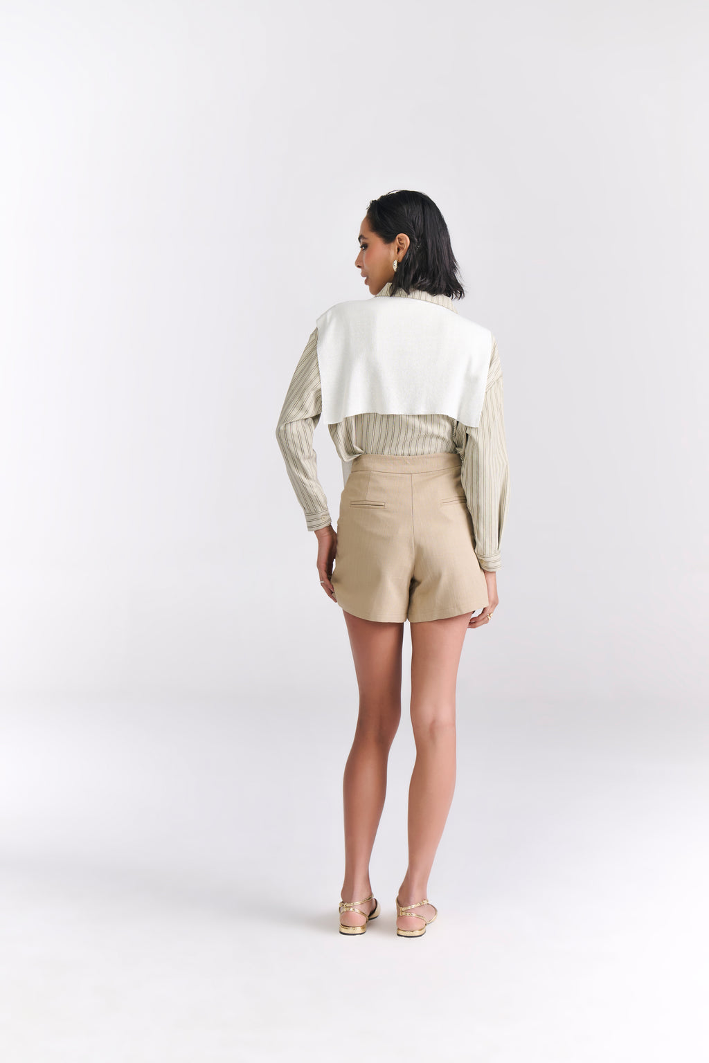 Celery Green Striped Sand-Silk finish Shirt with Mock Sweater