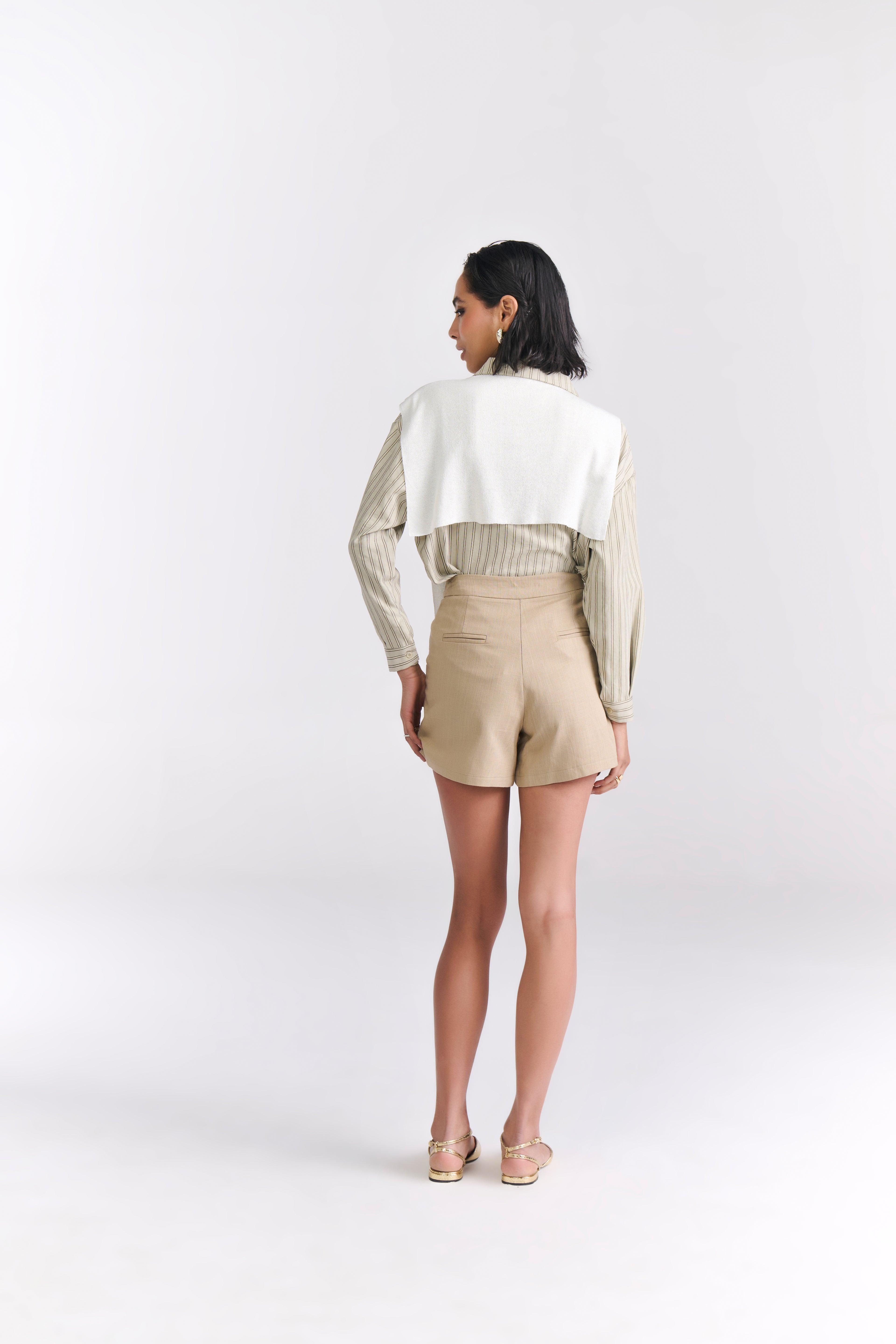 Celery Green Striped Sand-Silk finish Shirt with Mock Sweater