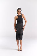 Black Mesh Cocktail Midi Dress