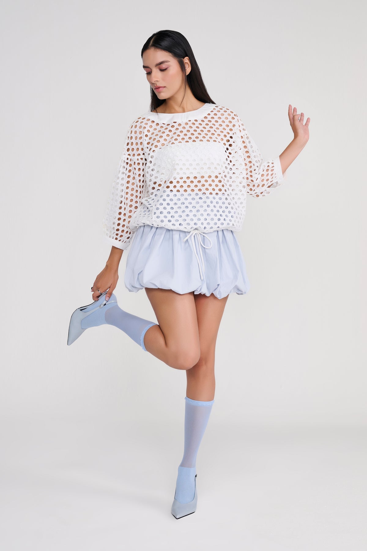 Powder Blue Bubble Hem Mini Skirt view 2 — Tastes Like Couture, The Curated Collective