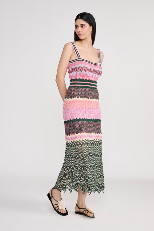 Vestido maxi calado de punto en chevrón