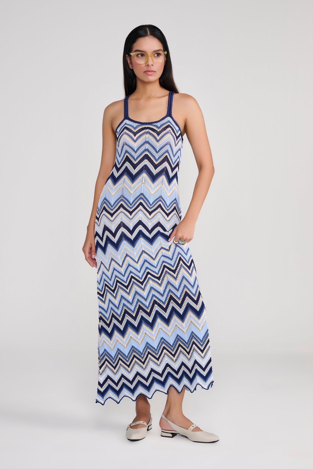 Knit Blue Sleeveless Chevron Maxi view 2 — Tastes Like Couture, The Curated Collective