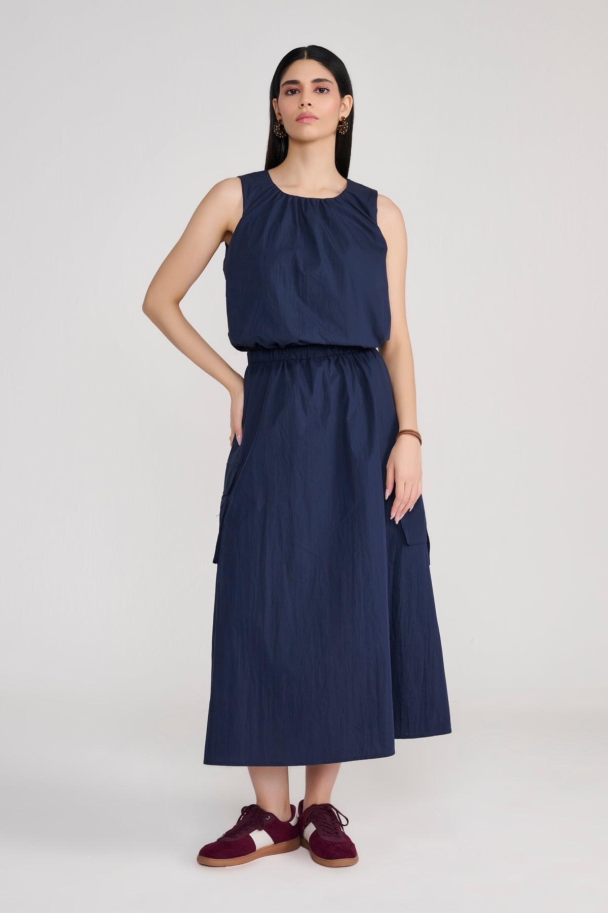 Navy Blue Sleeveless Parachute Midi Dress — Tastes Like Couture, The Curated Collective