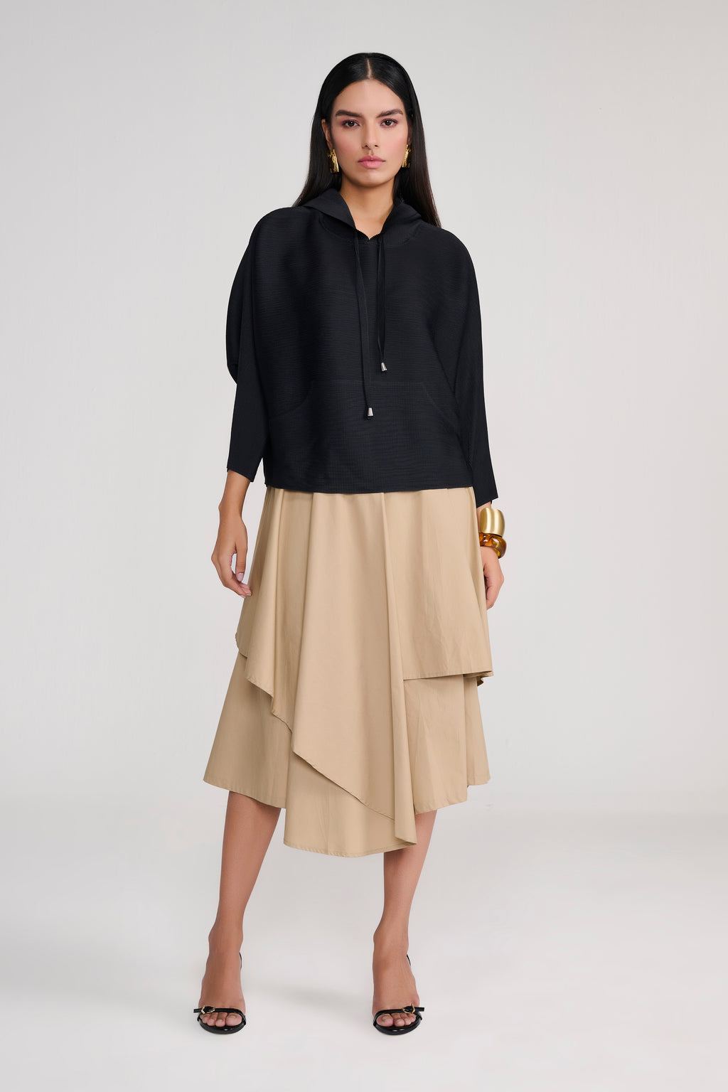 Black Heat Pleated Hoodie