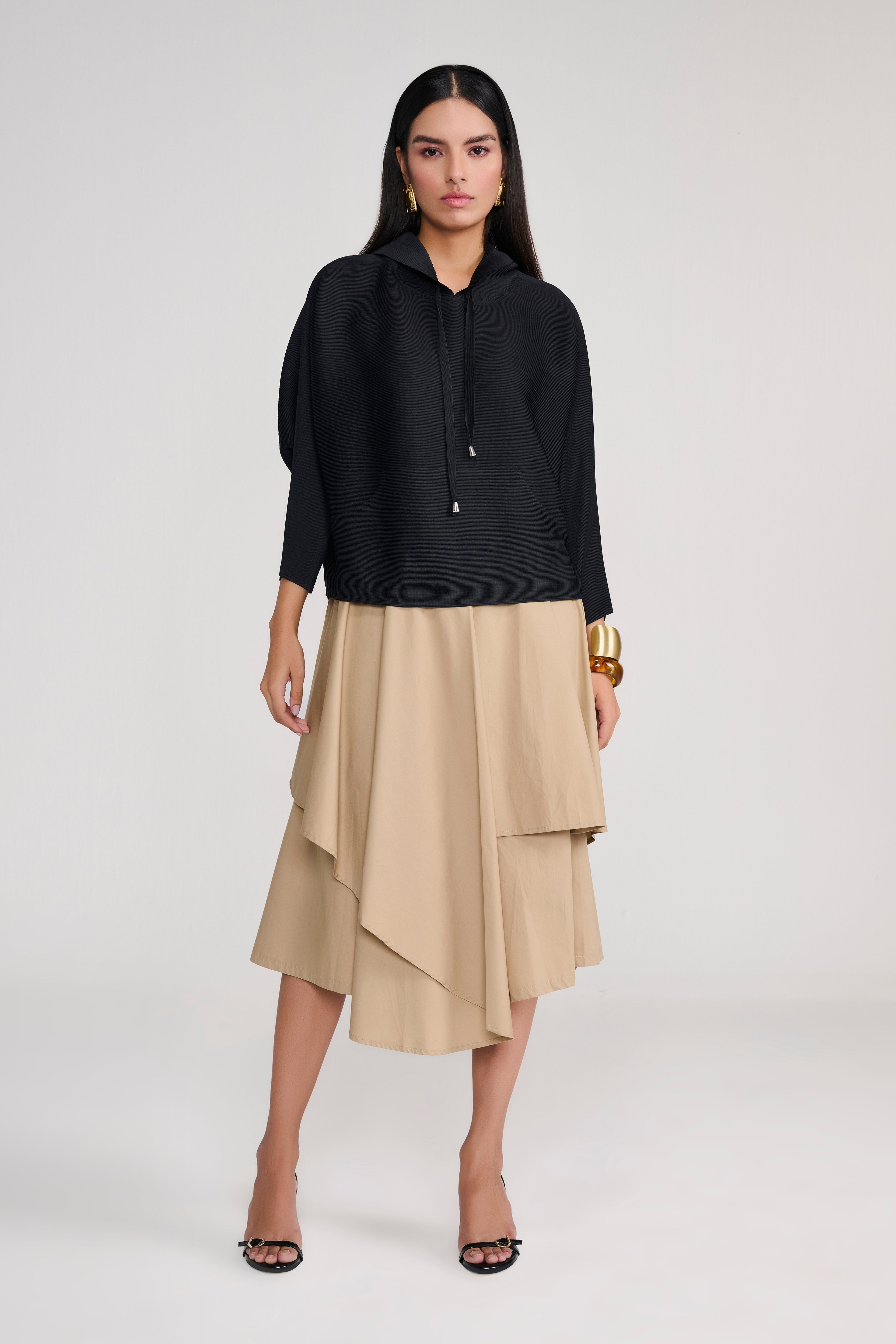 Black Heat Pleated Hoodie
