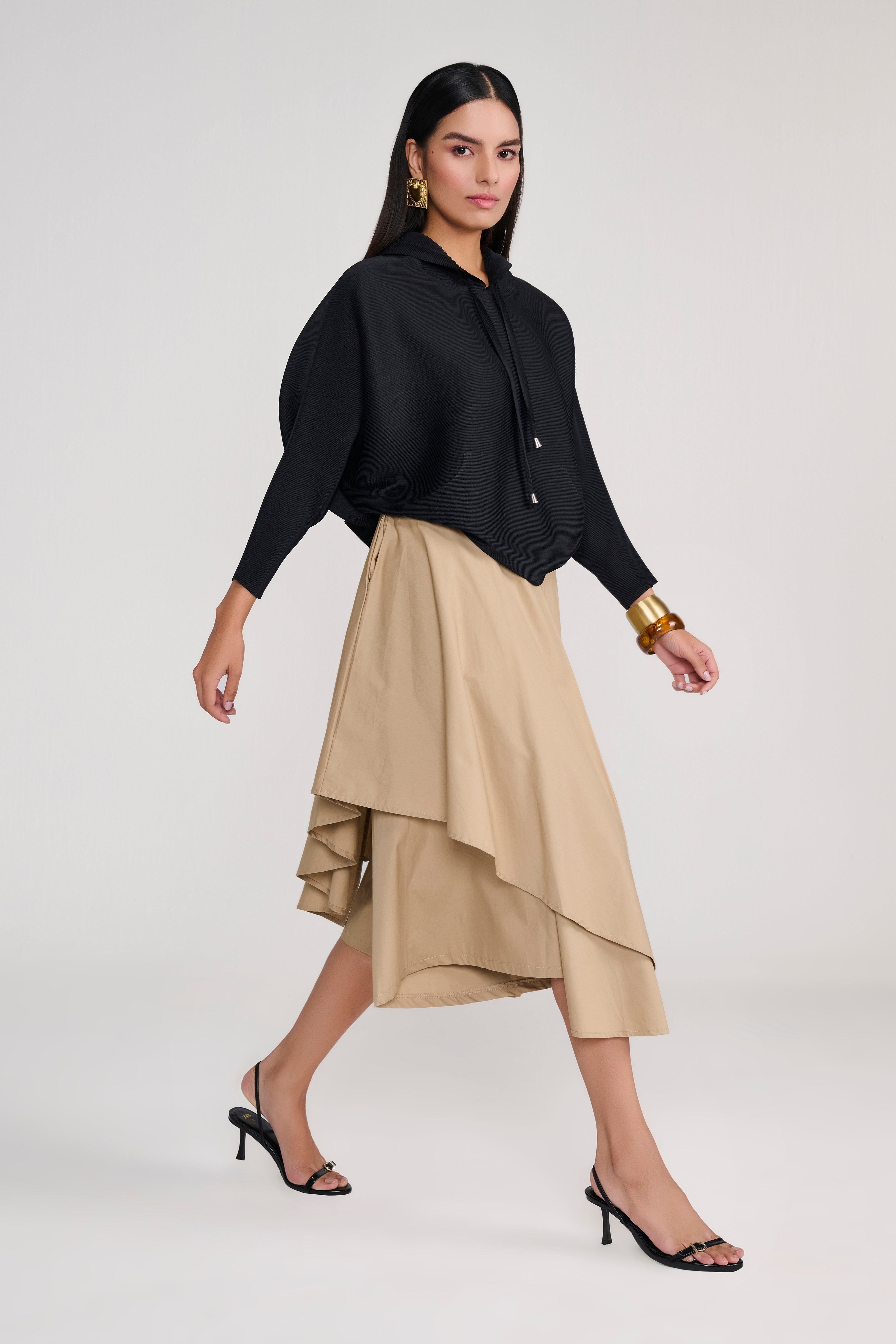 Black Heat Pleated Hoodie