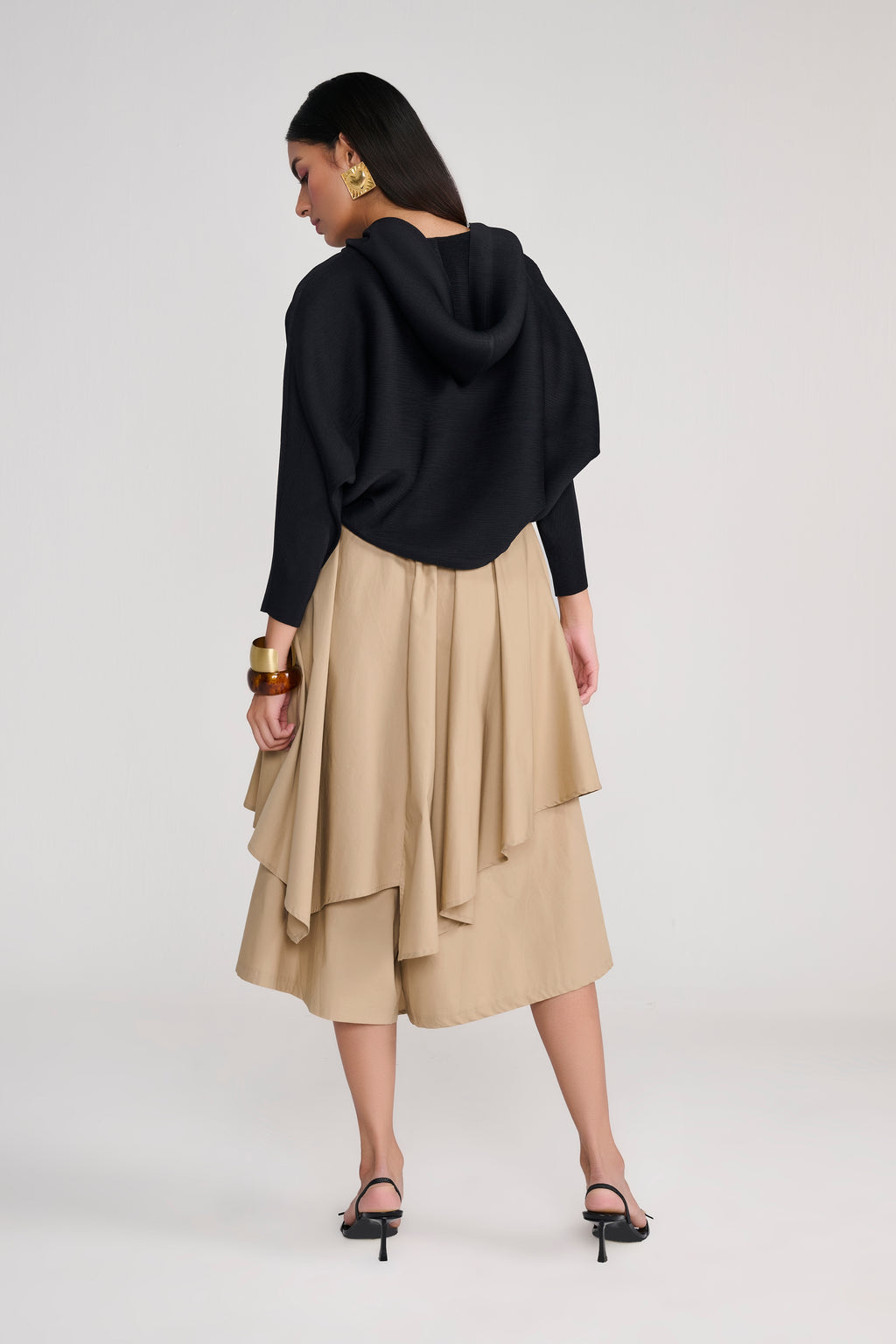 Black Heat Pleated Hoodie