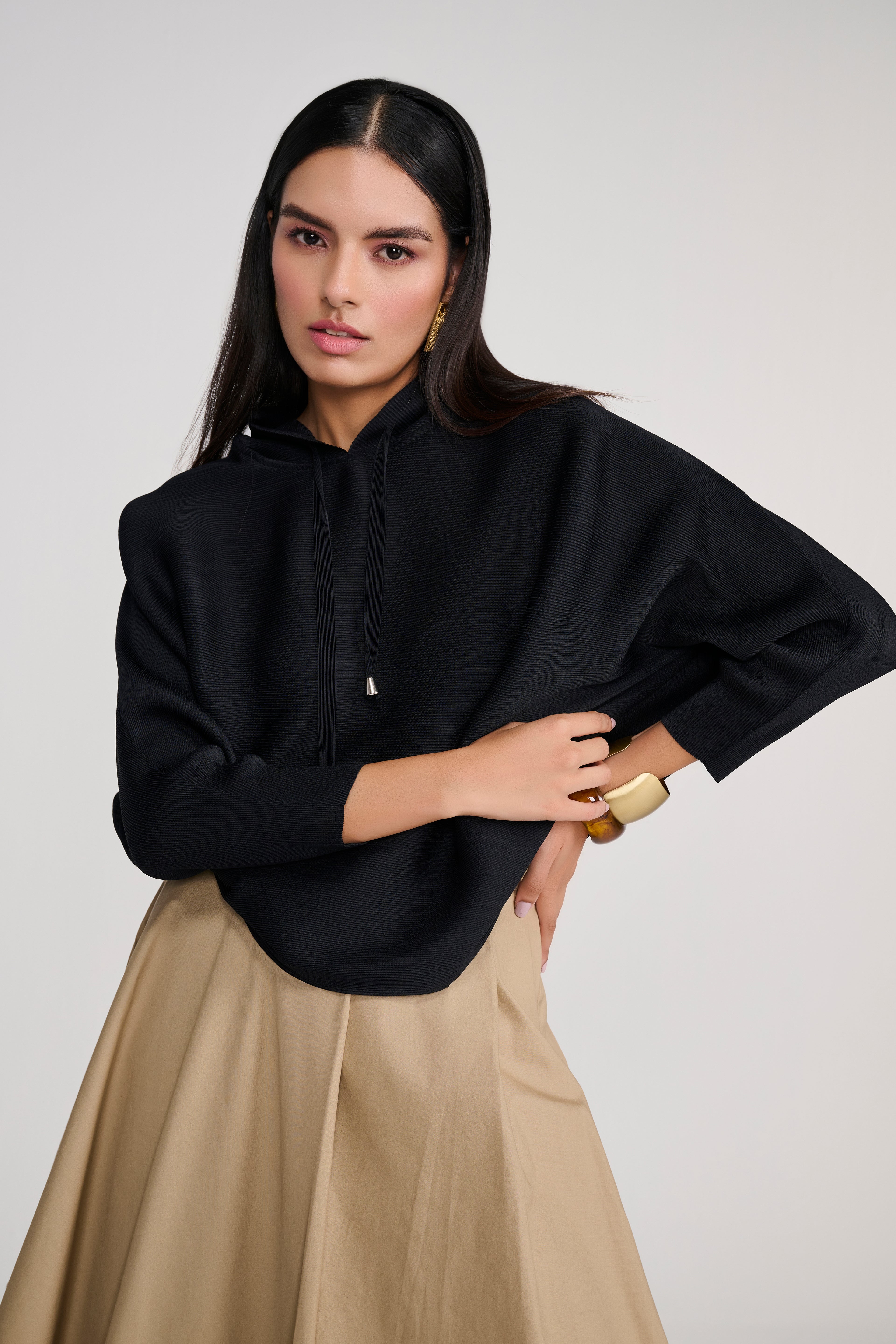 Black Heat Pleated Hoodie