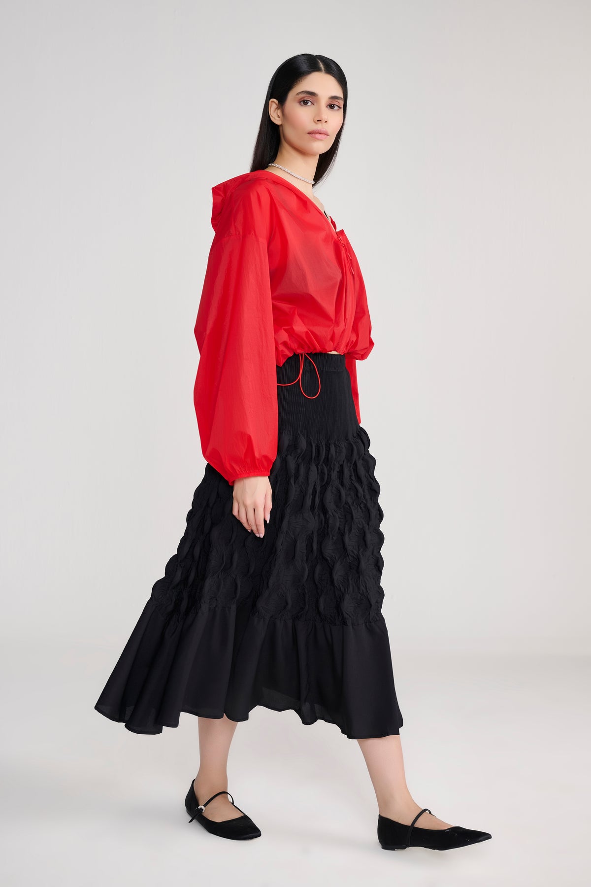 Red Hoodie Wind Cheater Jacket With Drawstring view 2 — Tastes Like Couture, The Curated Collective