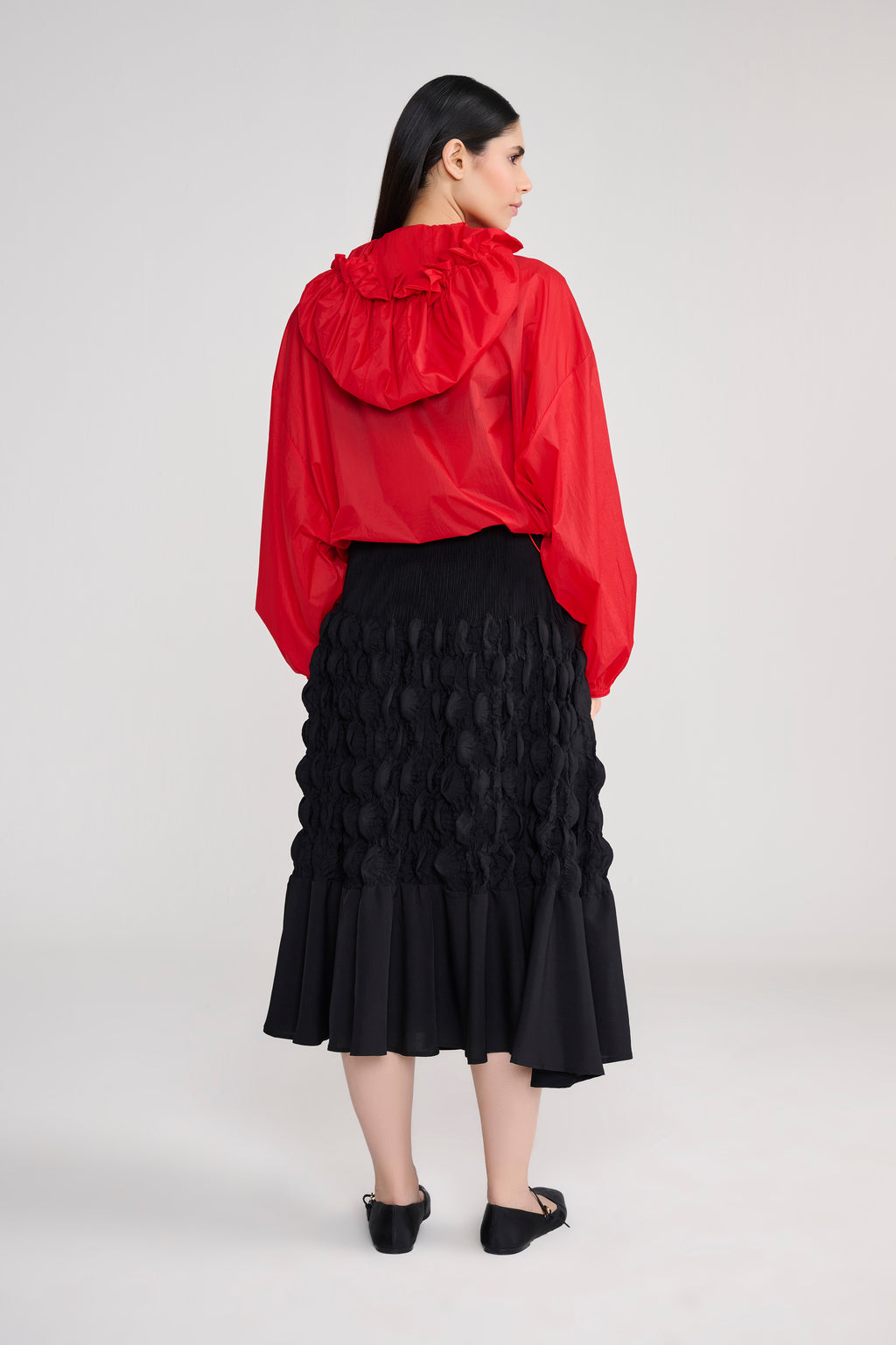 Red Hoodie Wind Cheater Jacket With Drawstring