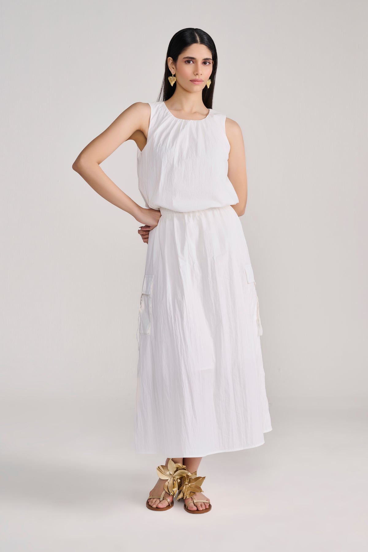 White Sleeveless Parachute Midi Dress — Tastes Like Couture, The Curated Collective