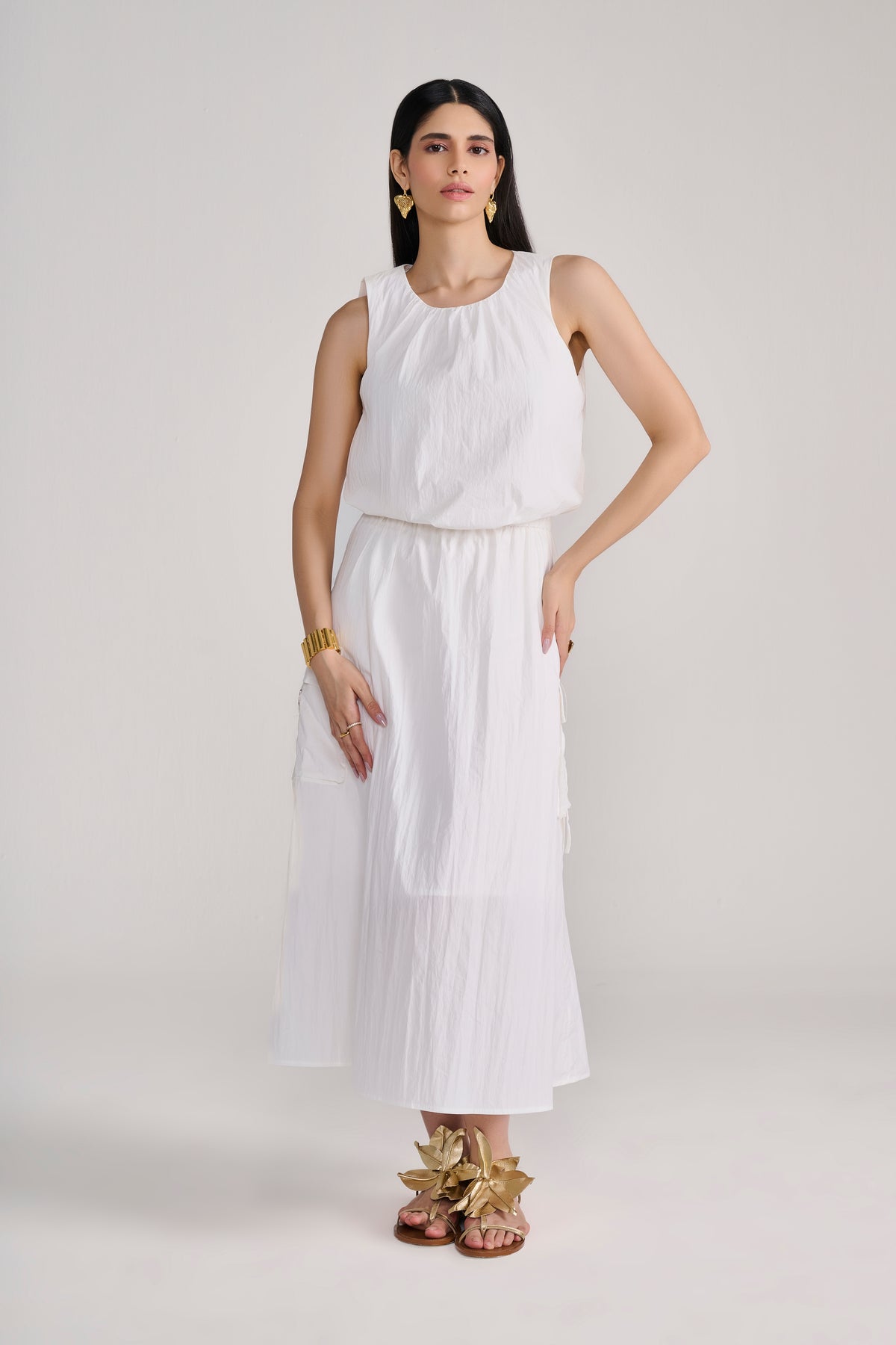 White Sleeveless Parachute Midi Dress view 2 — Tastes Like Couture, The Curated Collective