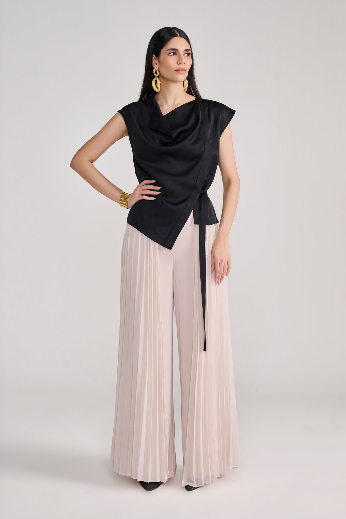 Black Silk Cowl Top With Side-Tie Detail — Tastes Like Couture, The Curated Collective