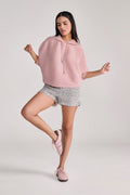 Silver Sequin High-Waist Knit Shorts With Drawstring Waist
