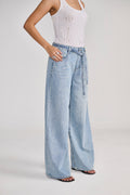 Blue Denim Rhinestone Splatter Jeans with Belt