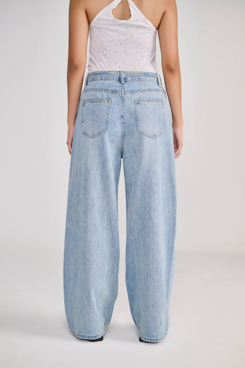 Blue Denim Rhinestone Splatter Jeans with Belt
